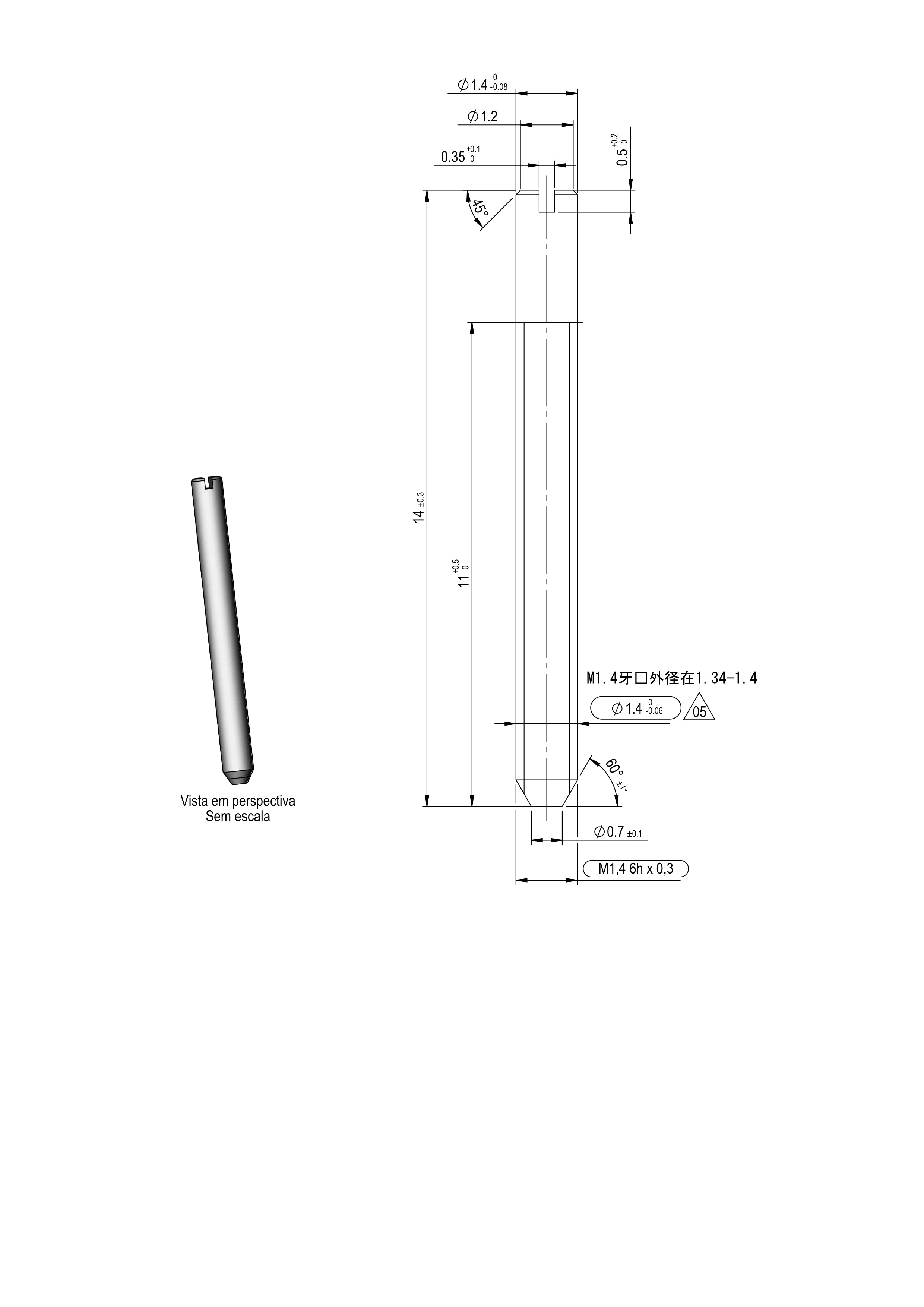 Sock Screw Slot M1.4X0.3X14 TI Special Socket Headless Screw Slot Brass