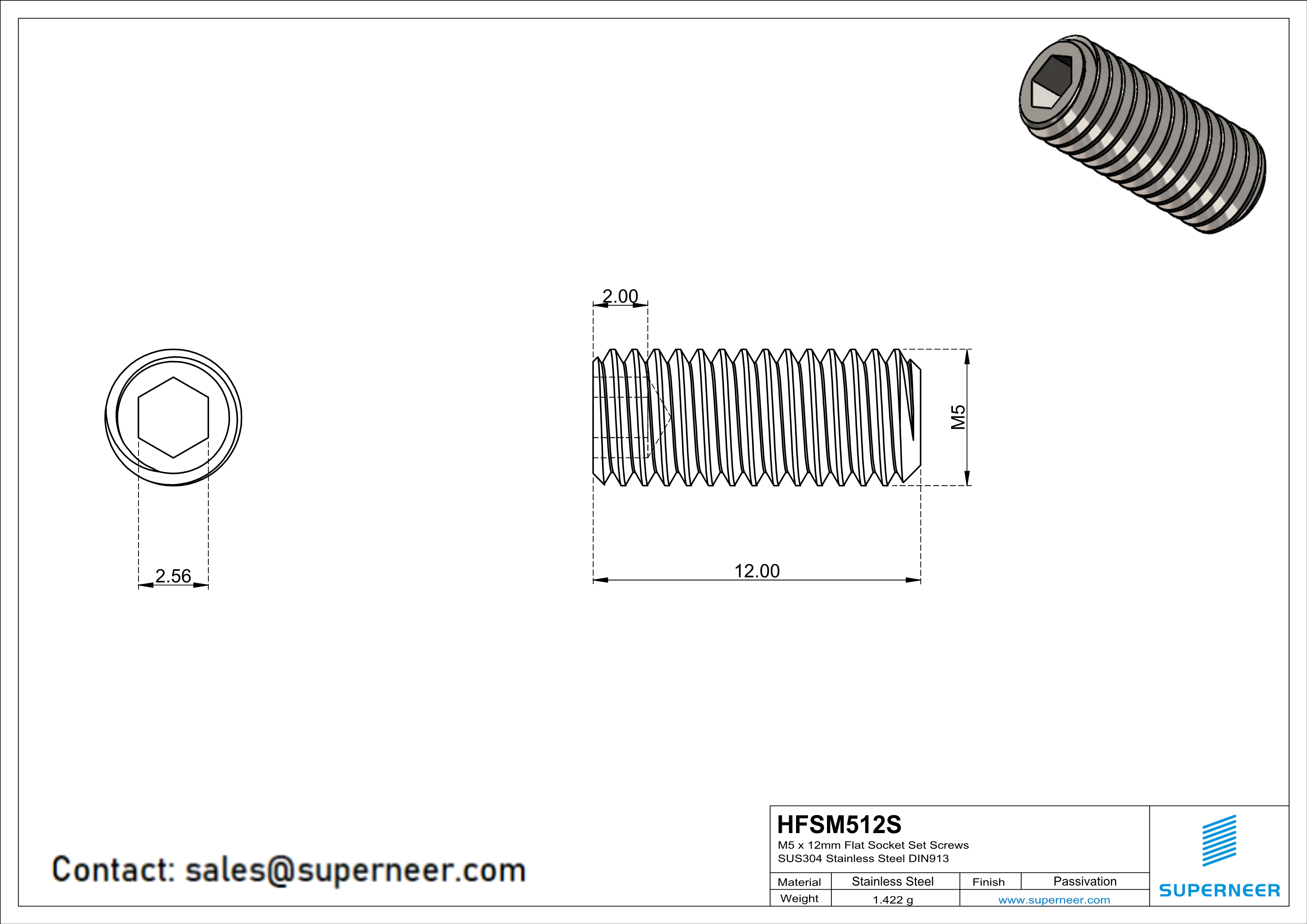 M5 x 12mm Flat Socket Set Screws SUS304 Stainless Steel Inox DIN913