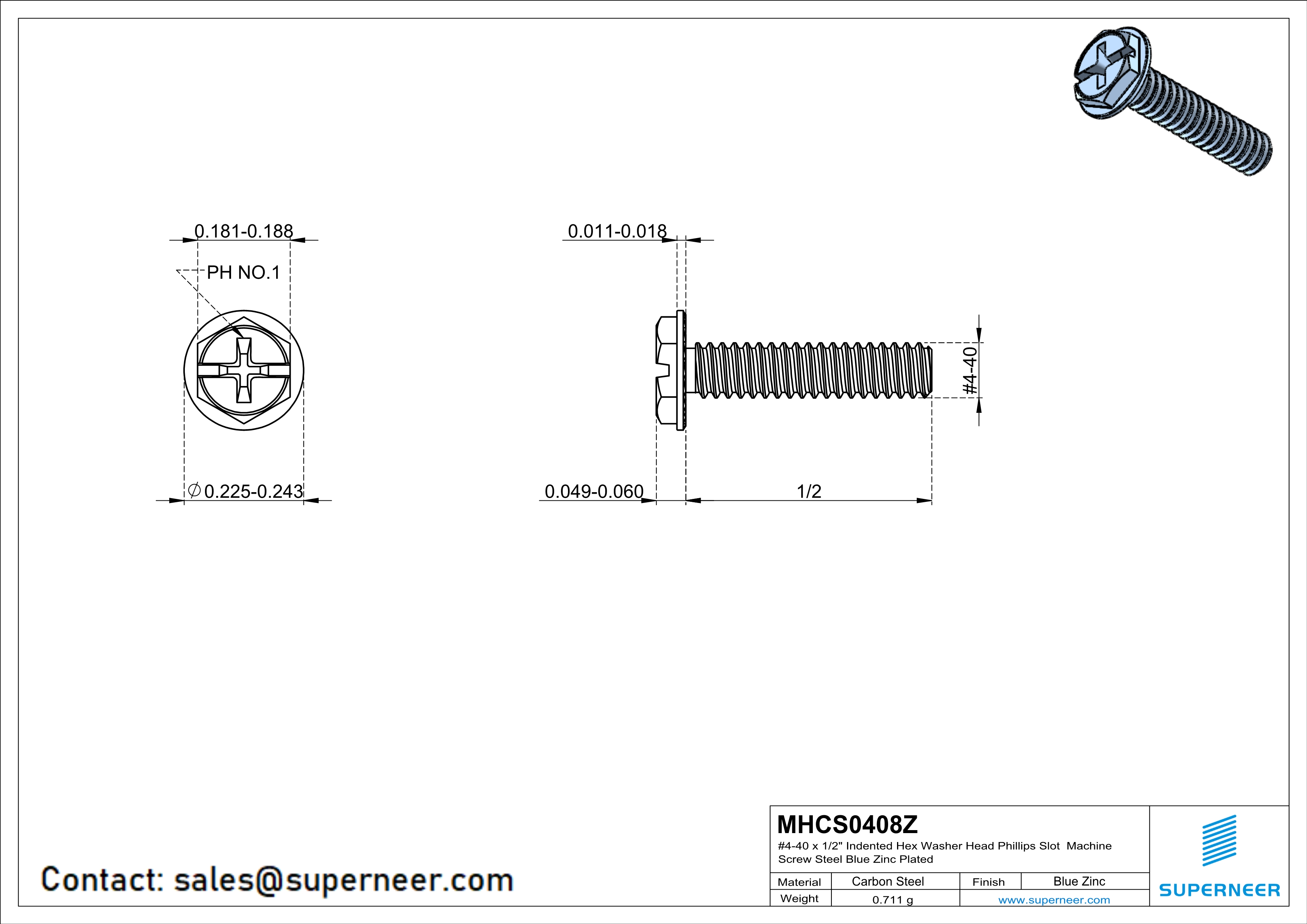 4-40 x 1/2" Indented Hex Washer Serrated Head Phillips Slot Machine Screw Steel Blue Zinc Plated