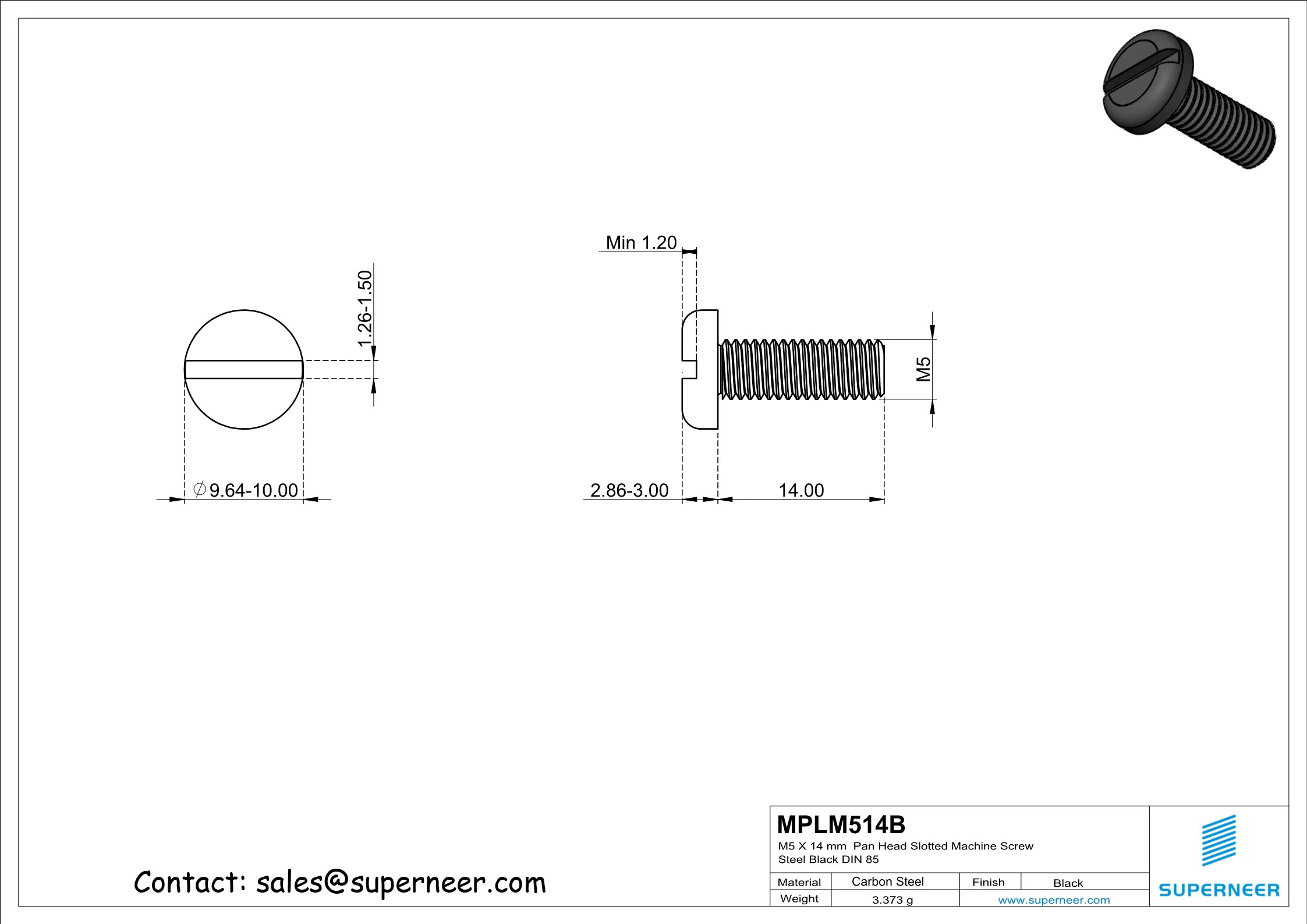 M5 x 14 mm Pan Head Slotted Machine Screw Steel Black DIN 85