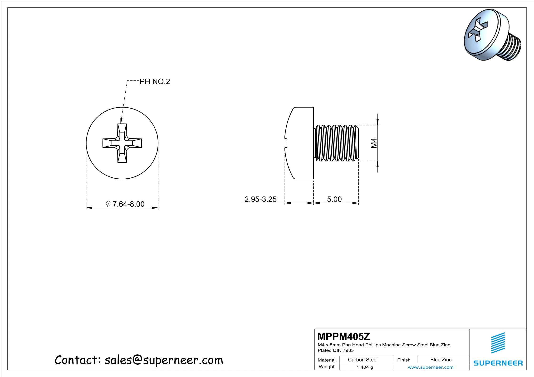 M4 x 5 mm Pan Head Phillips Machine Screw Steel Blue Zinc Plated DIN 7985