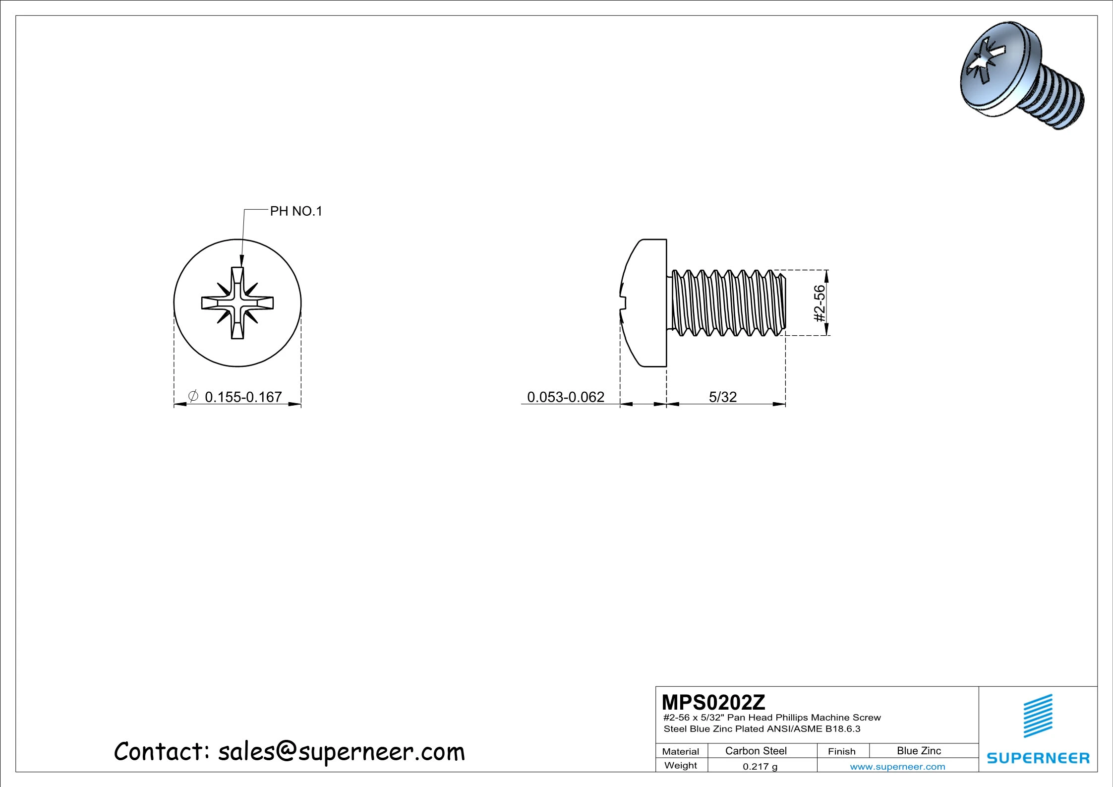 2-56 x 5/32" Pan Head Pozi Machine Screw Steel Blue Zinc Plated ANSI/ASME B18.6.3