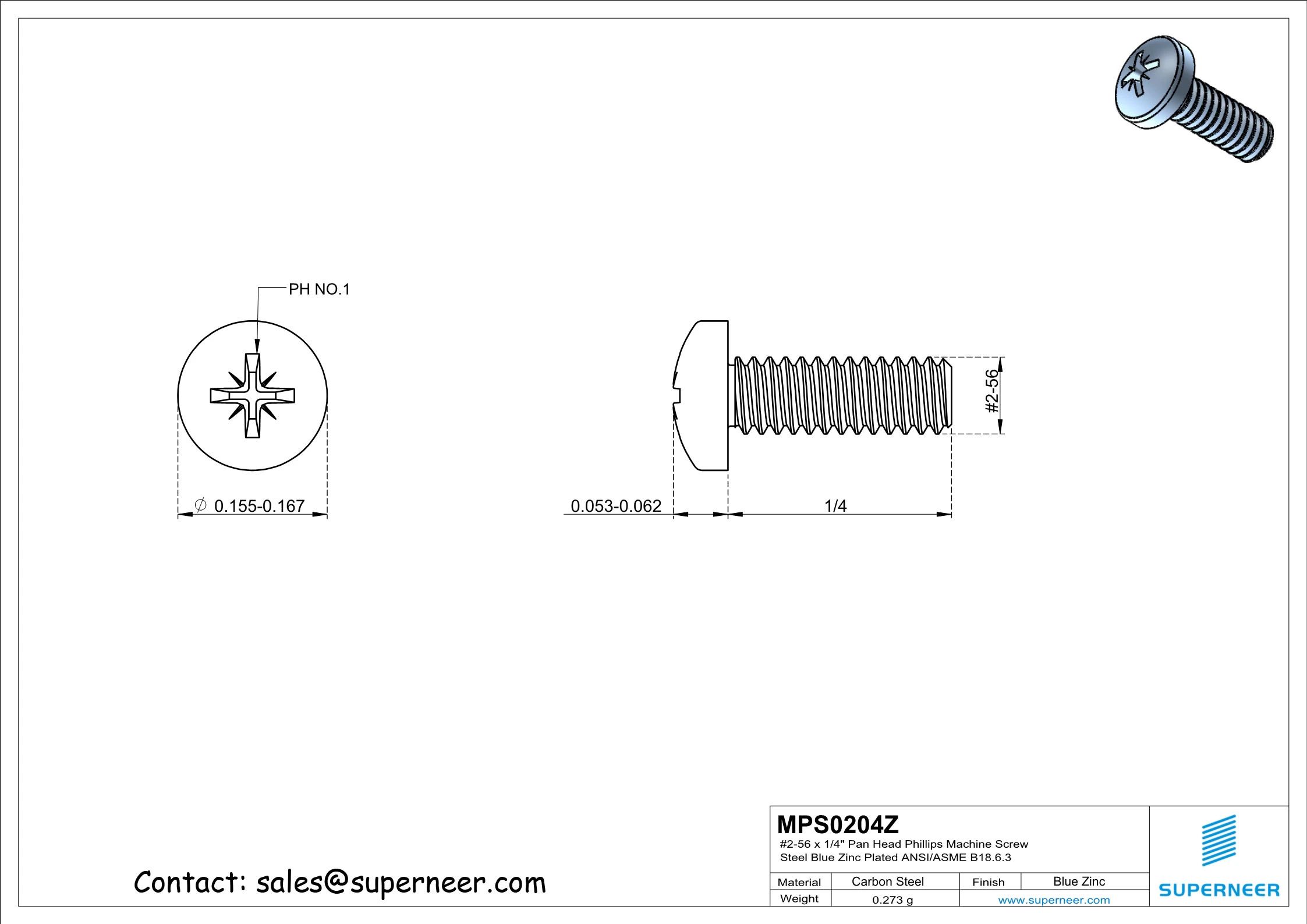 2-56 x 1/4" Pan Head Pozi Machine Screw Steel Blue Zinc Plated ANSI/ASME B18.6.3