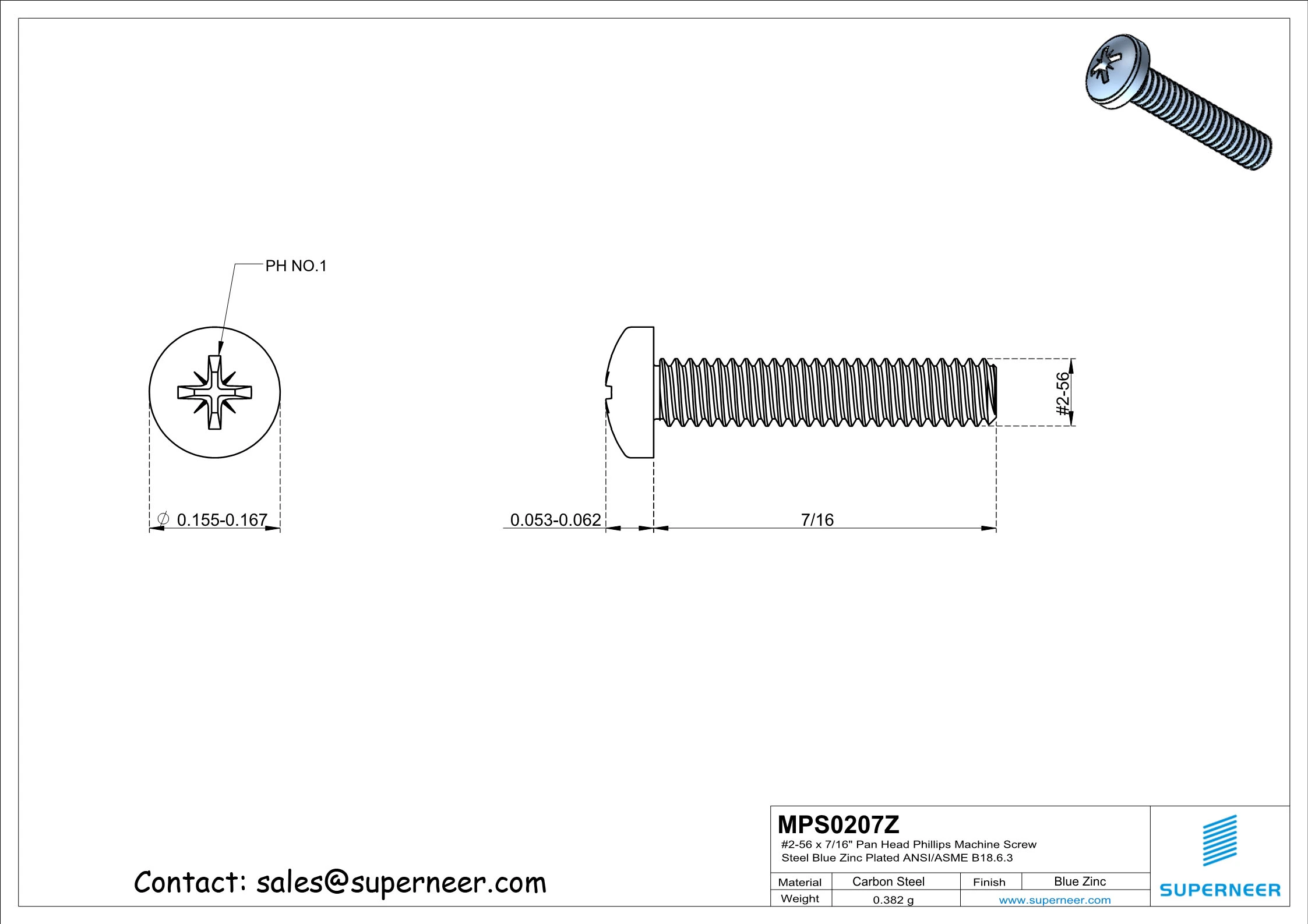 2-56 x 7/16" Pan Head Pozi Machine Screw Steel Blue Zinc Plated ANSI/ASME B18.6.3