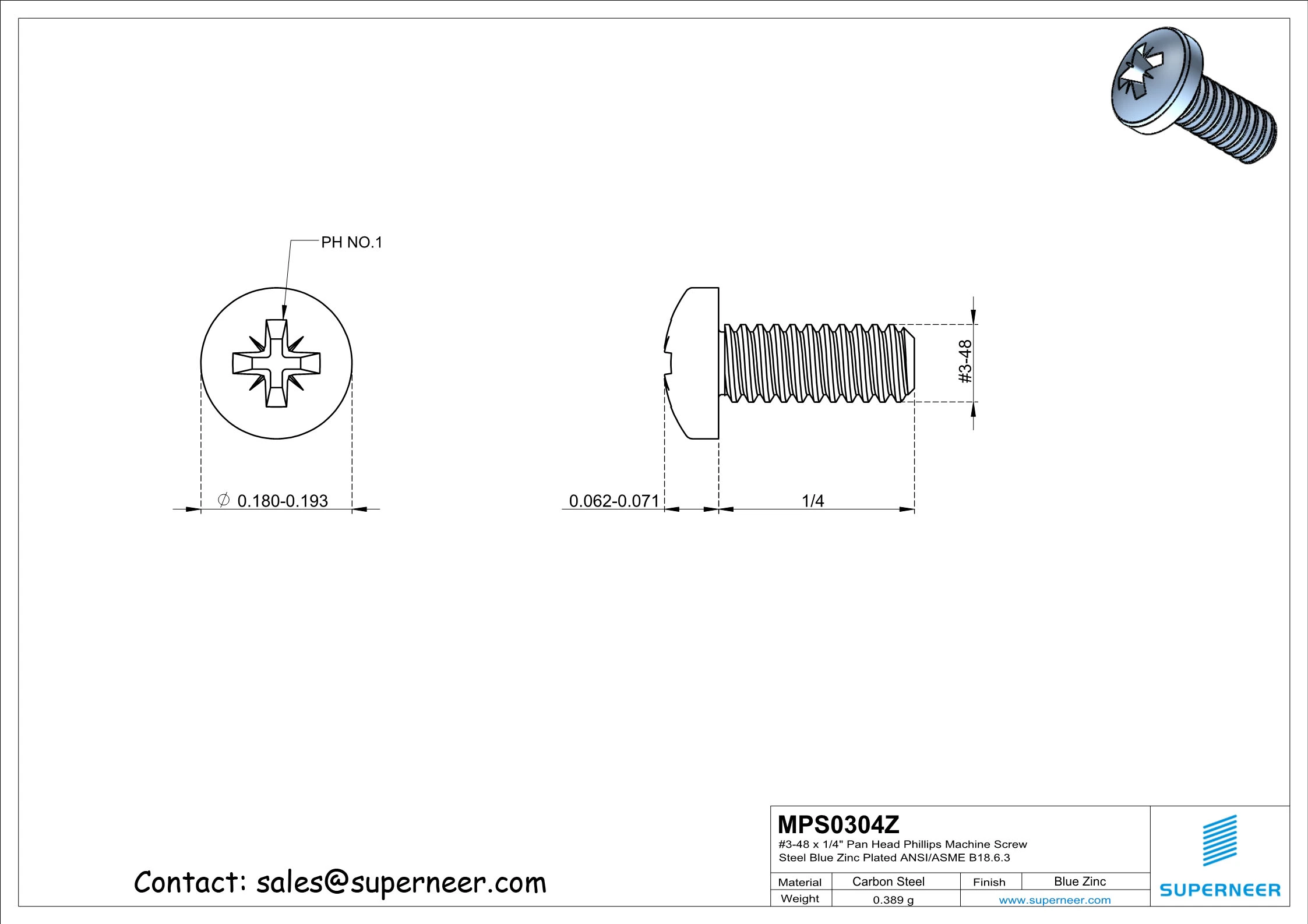3-48 x 1/4" Pan Head Pozi Machine Screw Steel Blue Zinc Plated ANSI/ASME B18.6.3