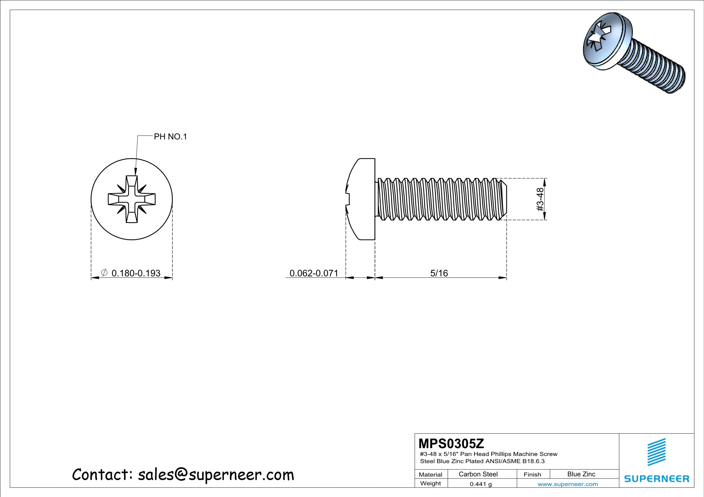3-48 x 5/16" Pan Head Pozi Machine Screw Steel Blue Zinc Plated ANSI/ASME B18.6.3