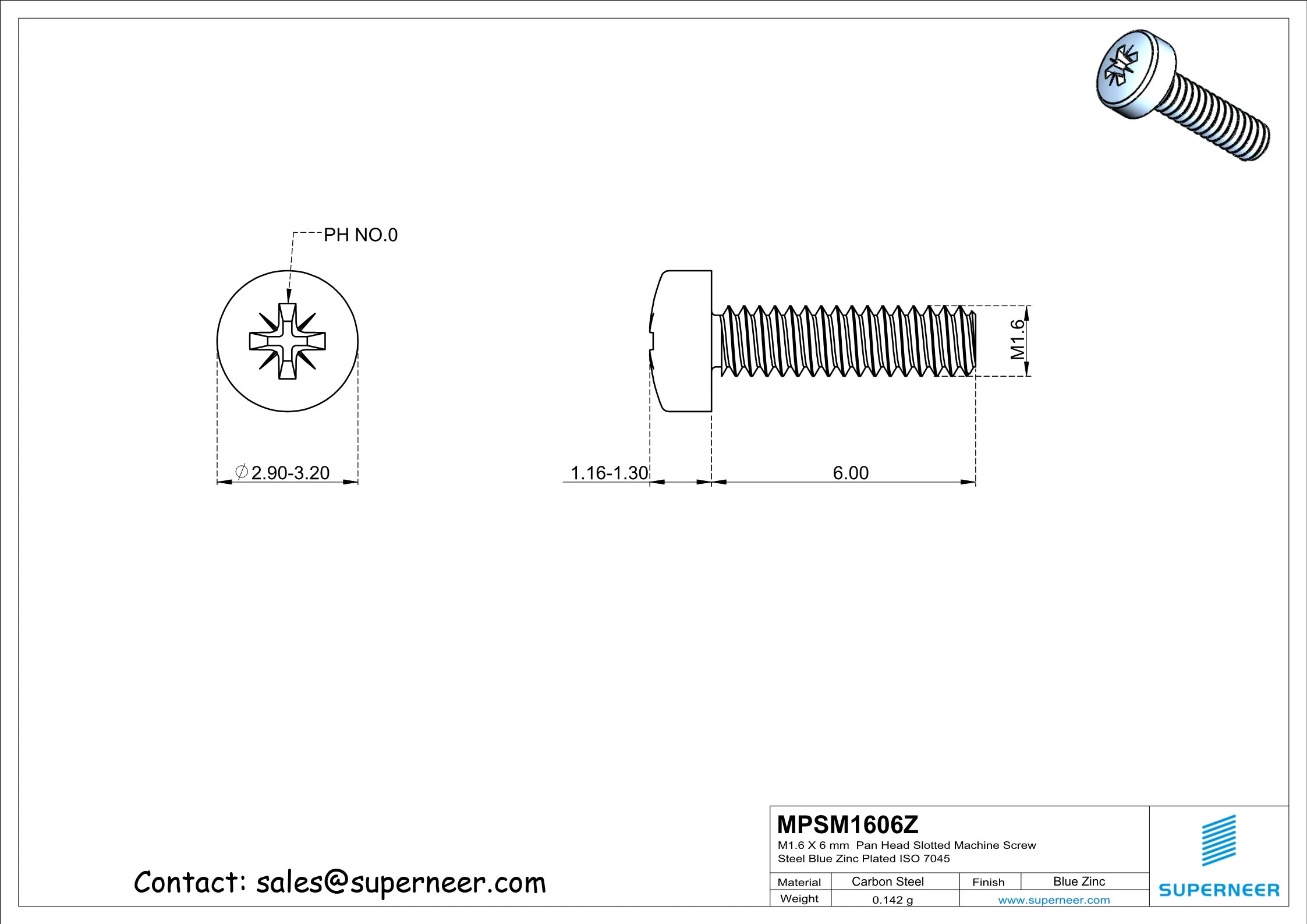 M1.6 x 6 mm Pan Head Pozi Machine Screw Steel Blue Zinc Plated ISO 7045