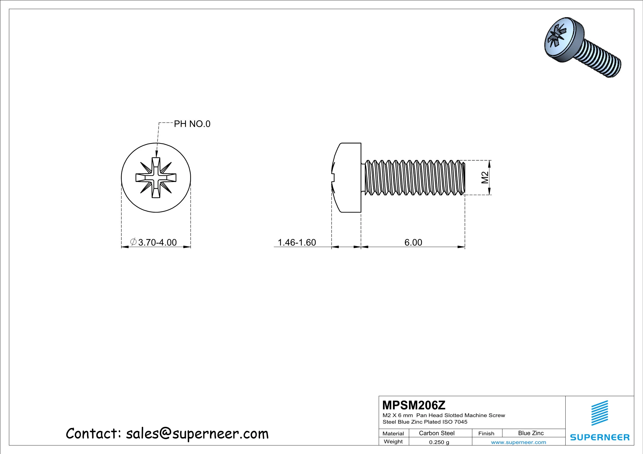 M2 x 6 mm Pan Head Pozi Machine Screw Steel Blue Zinc Plated  ISO 7045