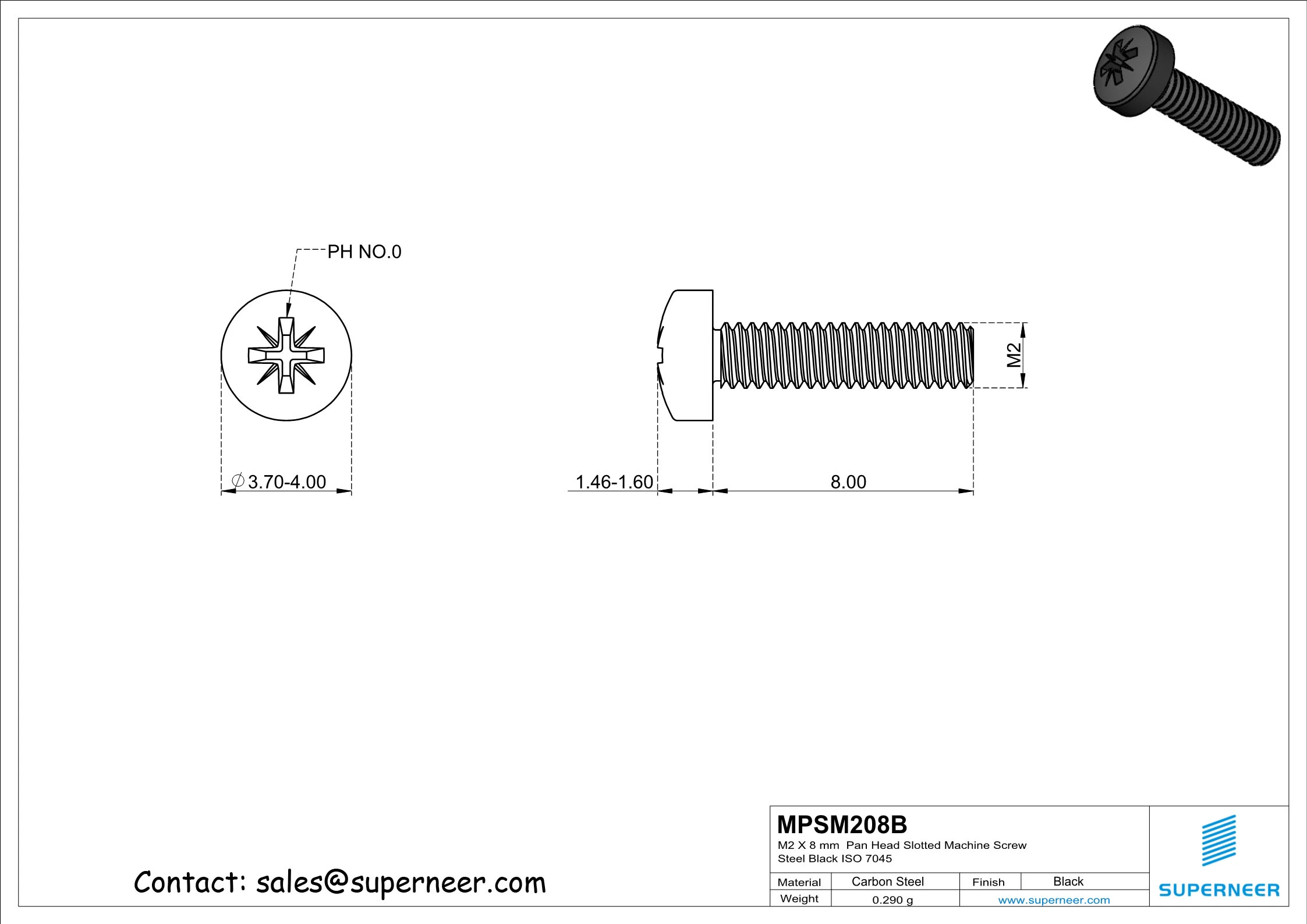 M2 x 8 mm Pan Head Pozi Machine Screw Steel Black  ISO 7045
