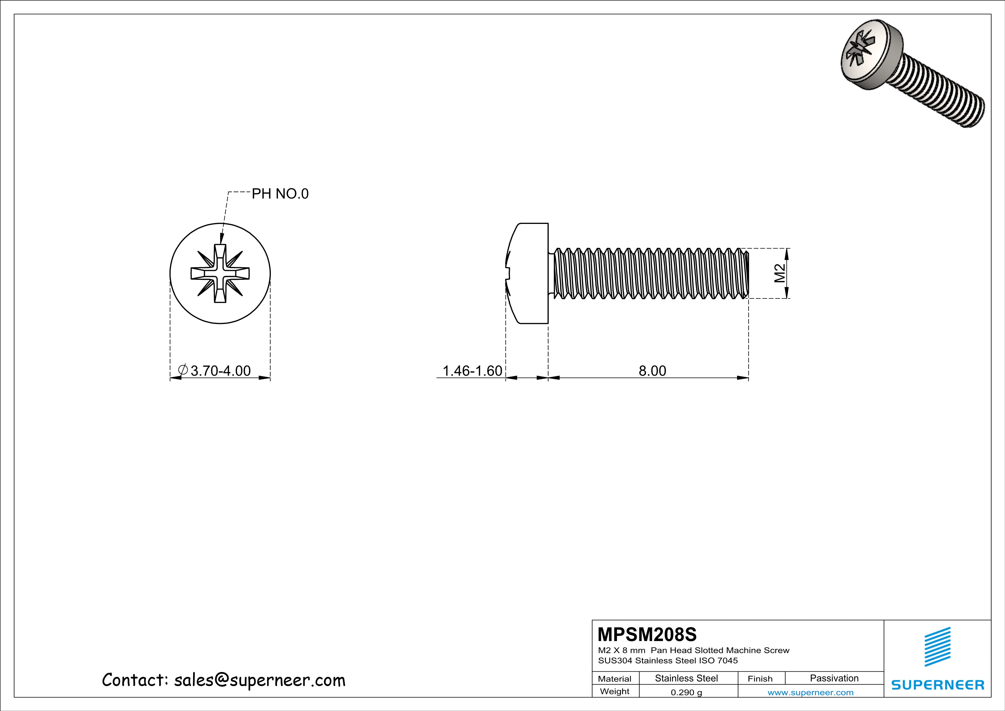 M2 x 8 mm  Pan Head Pozi Machine Screw SUS304 Stainless Steel Inox   ISO 7045