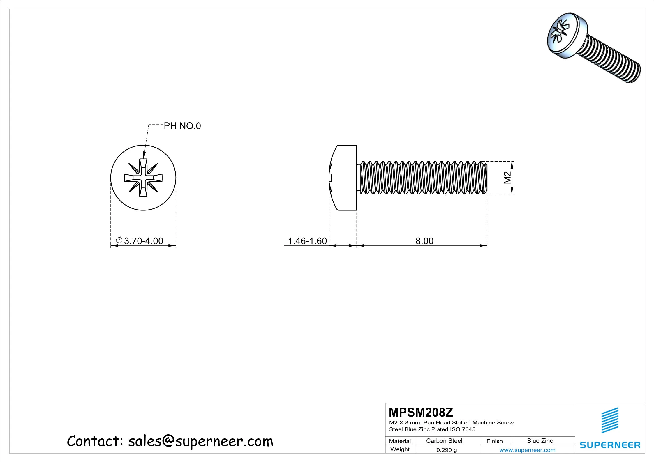 M2 x 8 mm Pan Head Pozi Machine Screw Steel Blue Zinc Plated  ISO 7045