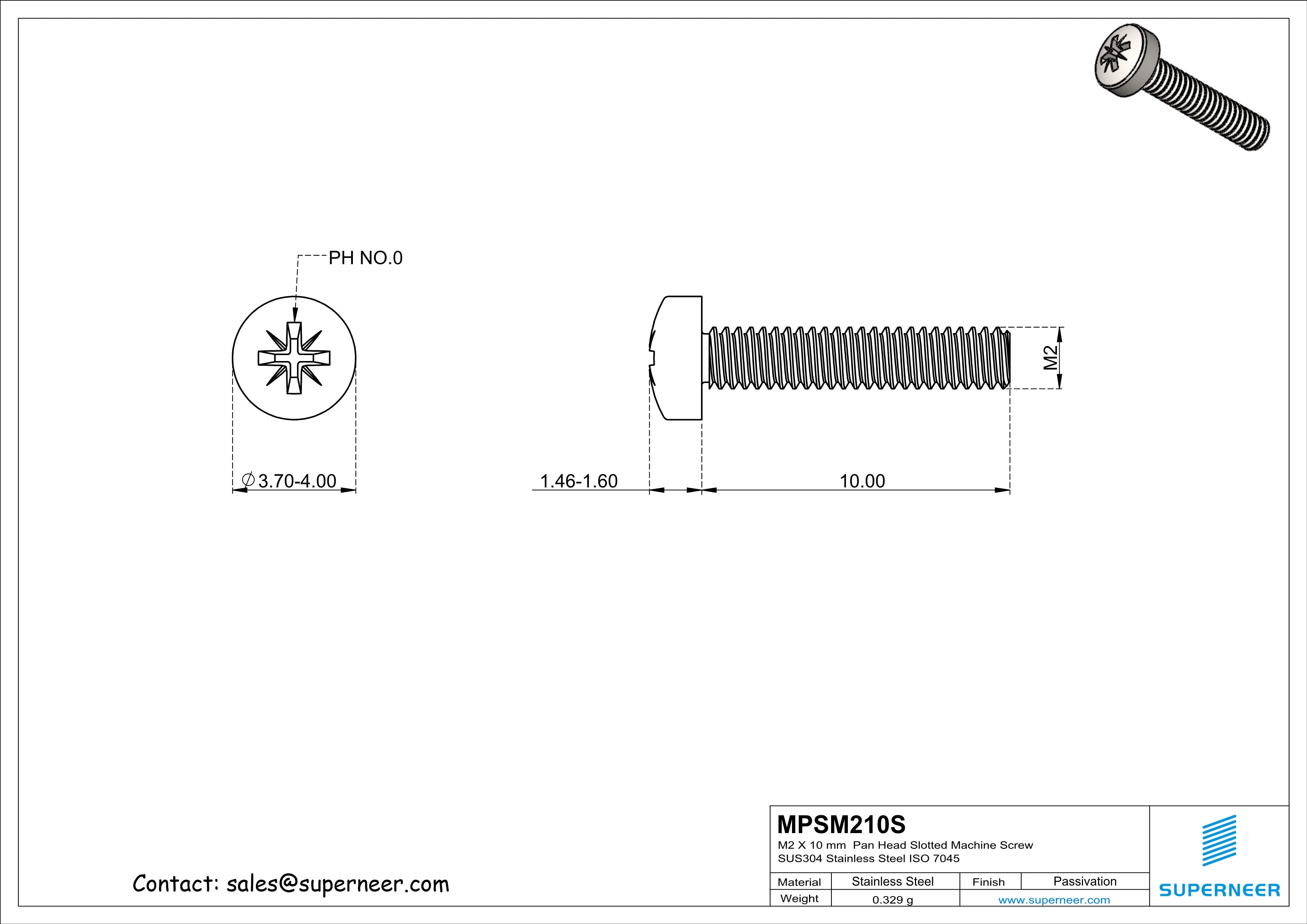 M2 x 10 mm  Pan Head Pozi Machine Screw SUS304 Stainless Steel Inox   ISO 7045