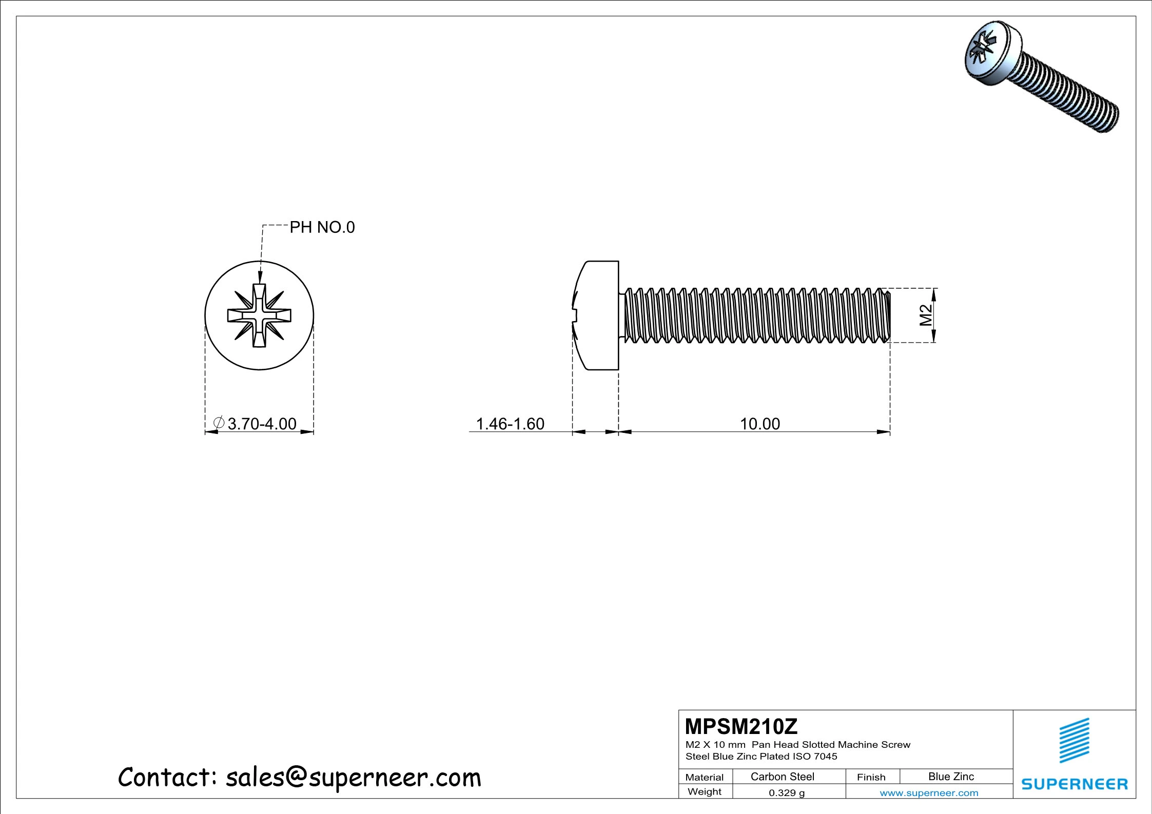 M2 x 10 mm Pan Head Pozi Machine Screw Steel Blue Zinc Plated  ISO 7045