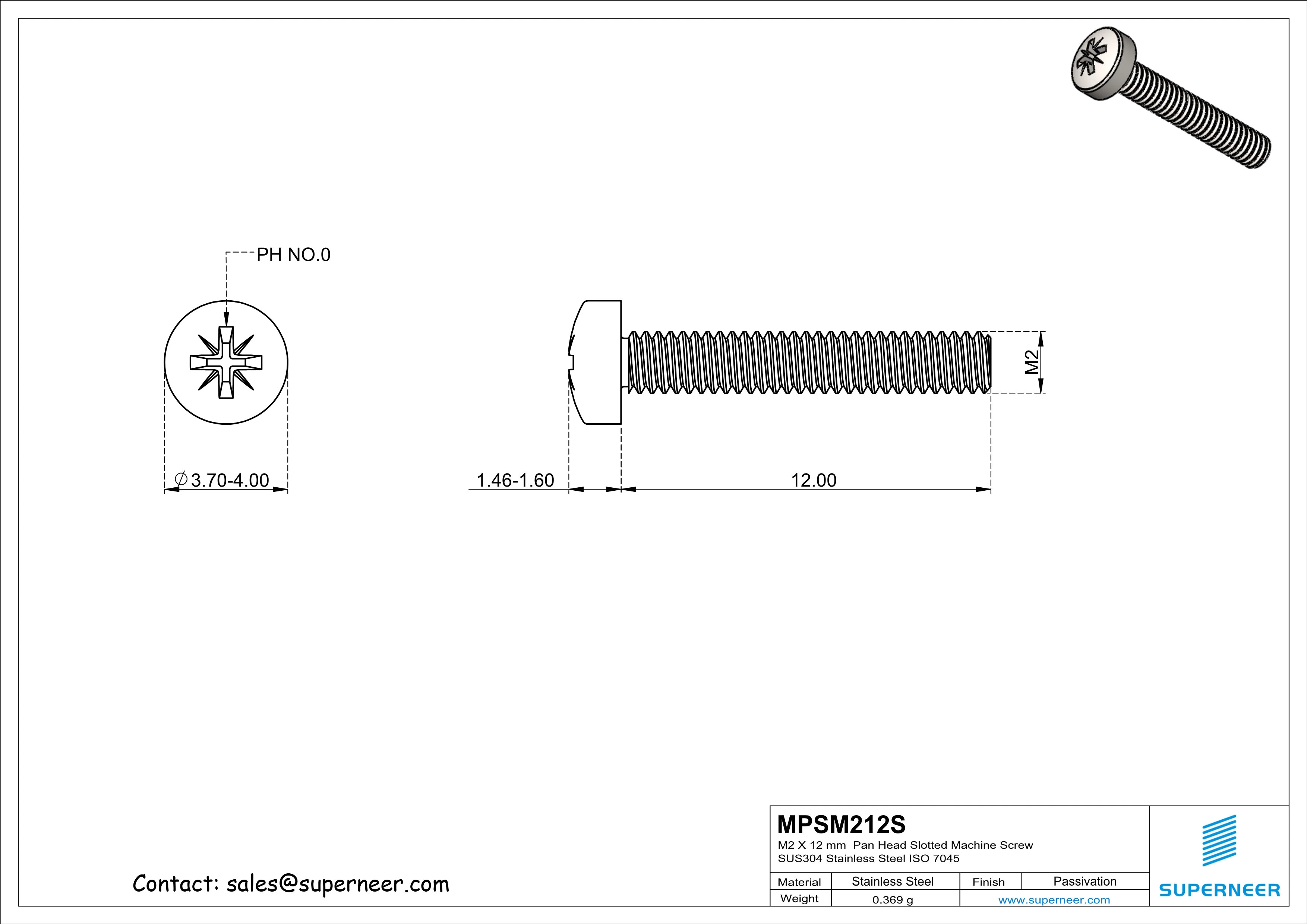M2 x 12 mm  Pan Head Pozi Machine Screw SUS304 Stainless Steel Inox   ISO 7045
