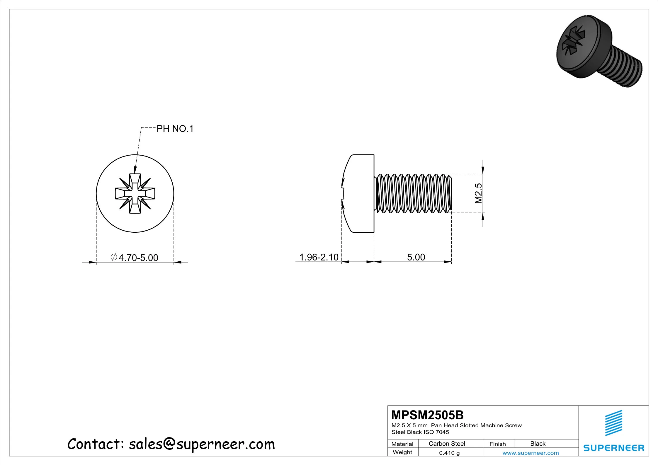 M2.5 x 5 mm Pan Head Pozi Machine Screw Steel Black ISO 7045