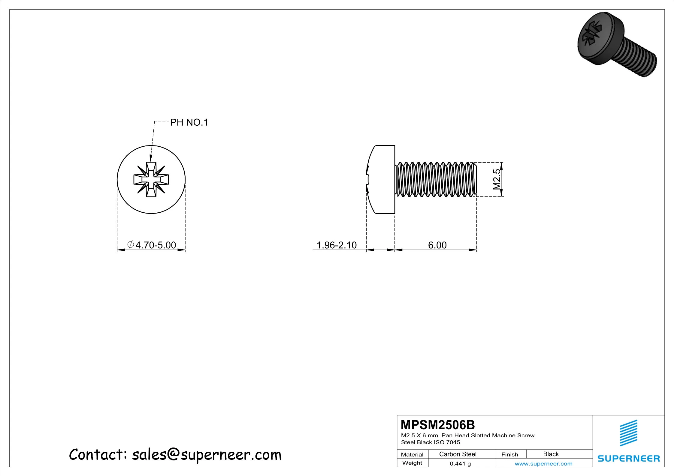 M2.5 x 6 mm Pan Head Pozi Machine Screw Steel Black  ISO 7045