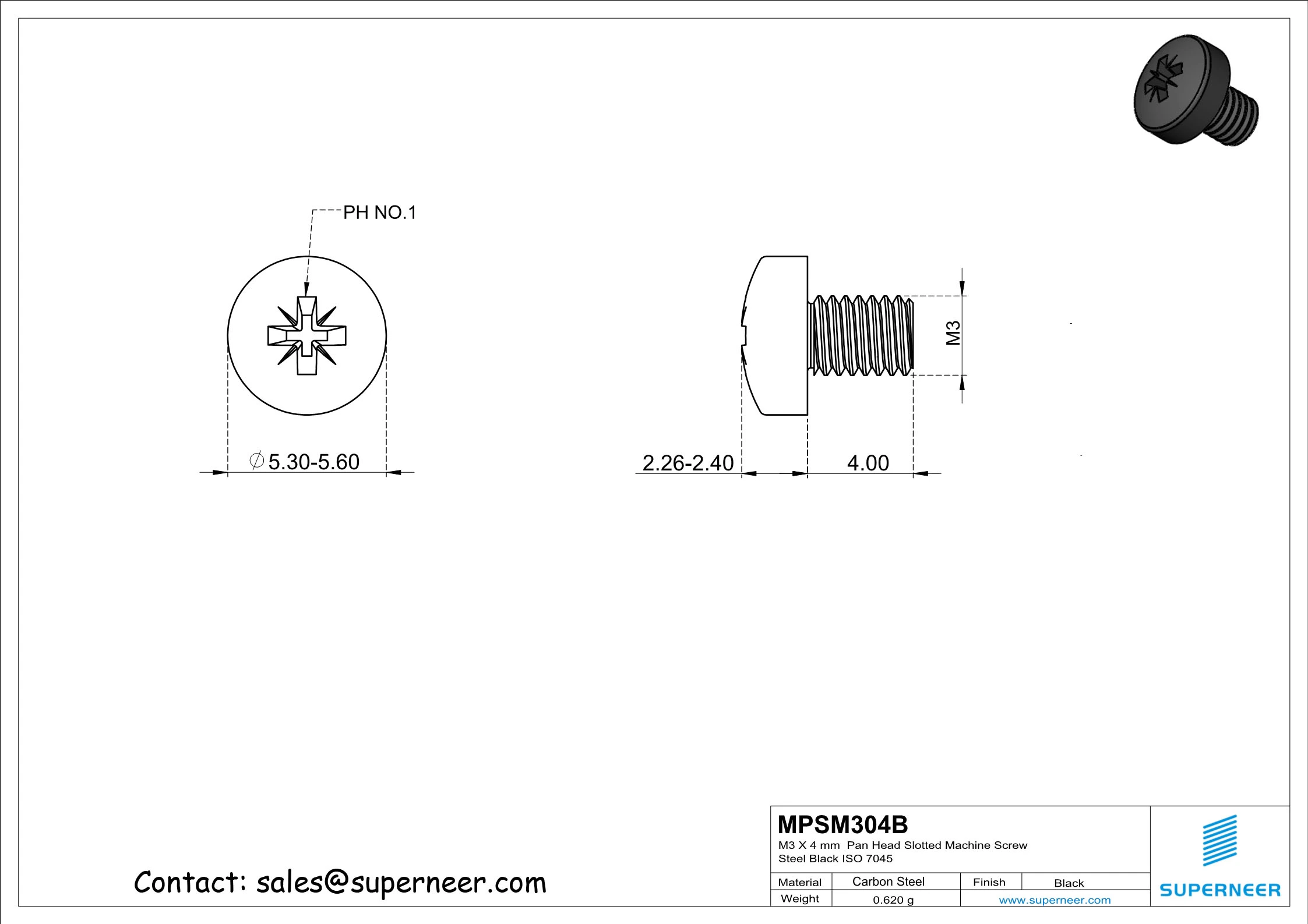 M3 x 4 mm Pan Head Pozi Machine Screw Steel Black ISO 7045