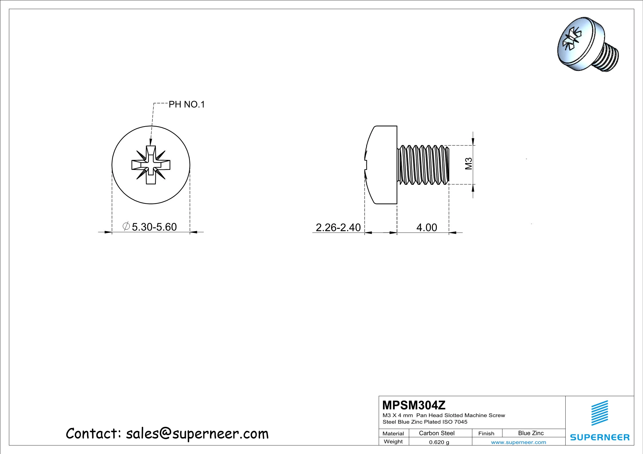 M3 x 4 mm Pan Head Pozi Machine Screw Steel Blue Zinc Plated ISO 7045