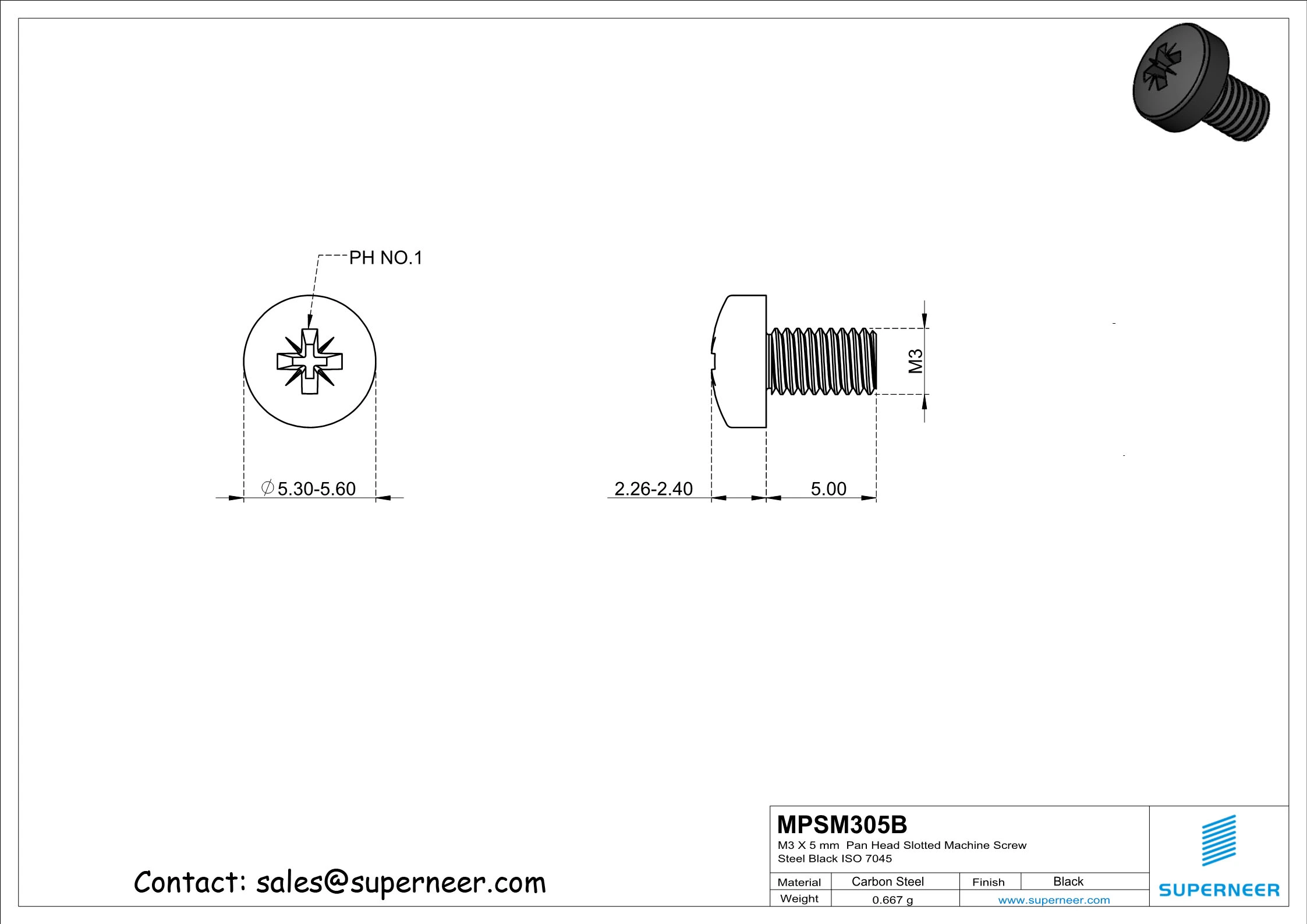 M3 x 5 mm Pan Head Pozi Machine Screw Steel Black ISO 7045