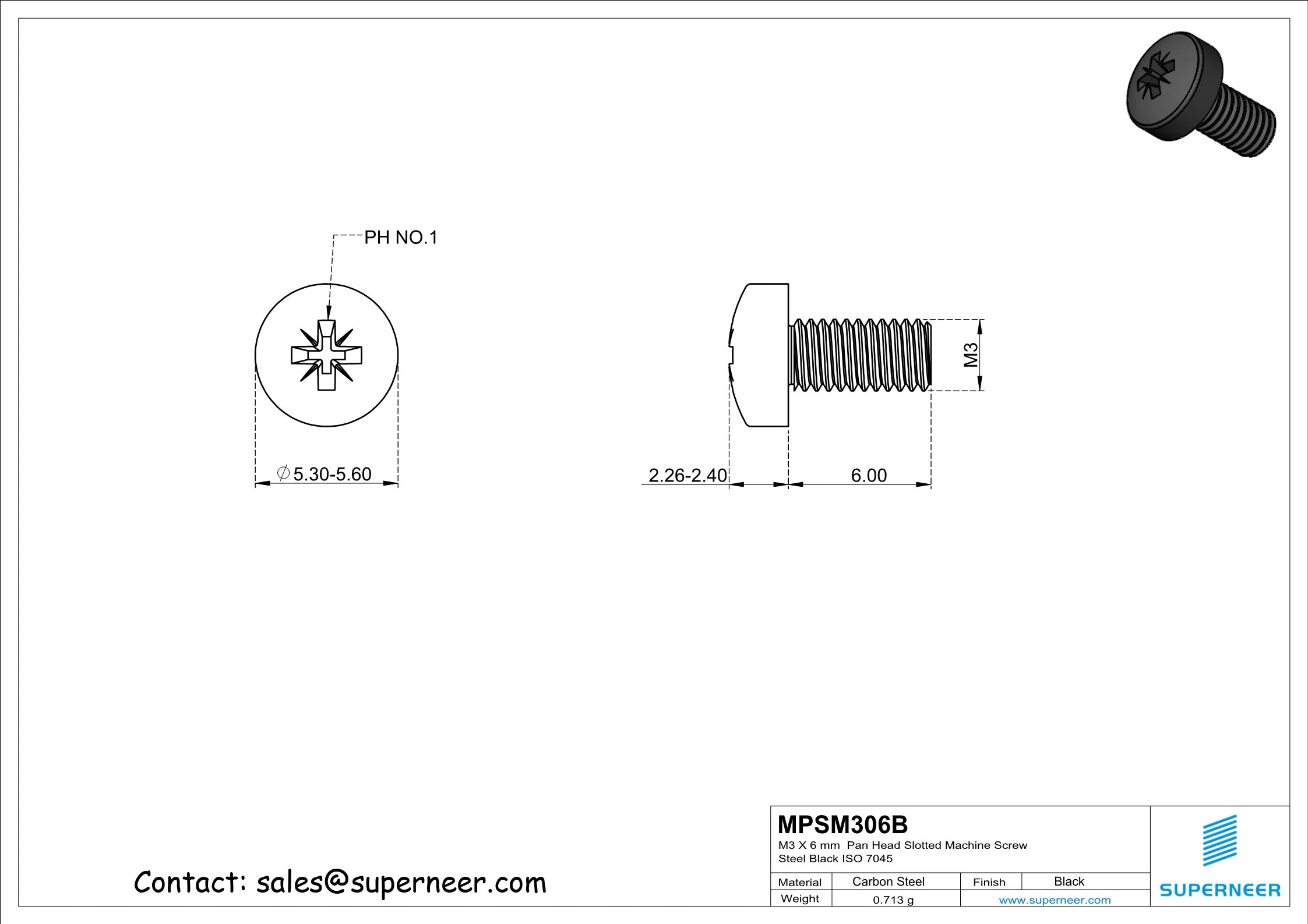 M3 x 6 mm Pan Head Pozi Machine Screw Steel Black ISO 7045