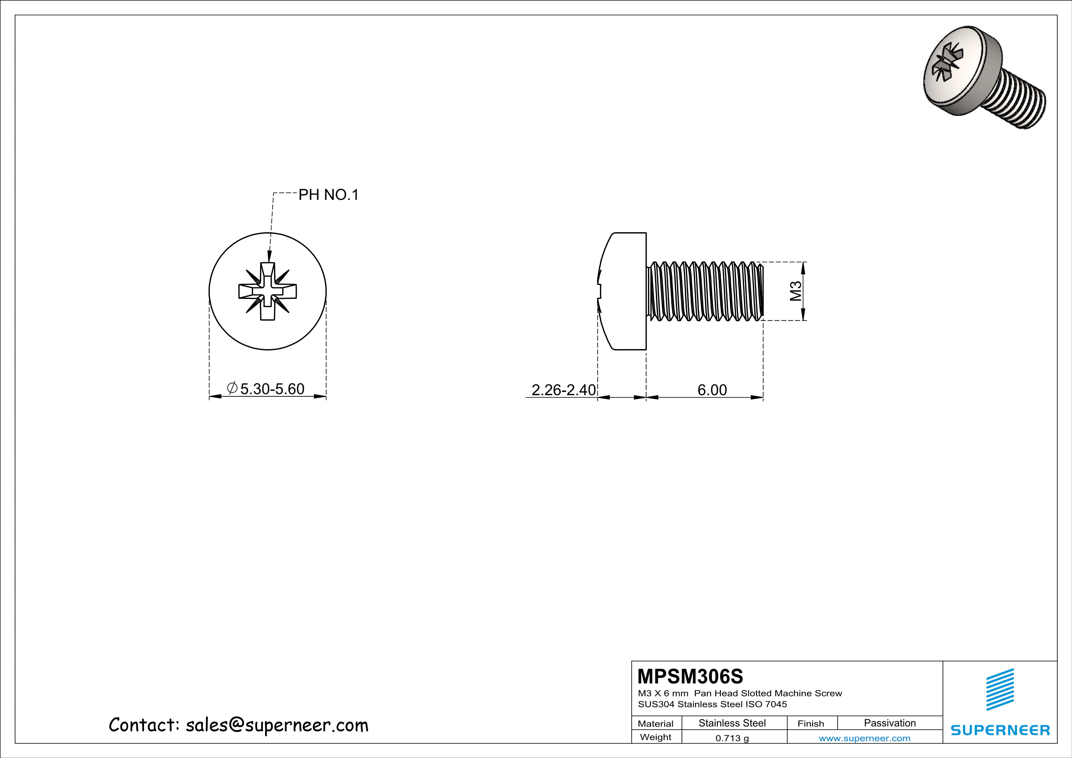 M3 x 6 mm  Pan Head Pozi Machine Screw SUS304 Stainless Steel Inox  ISO 7045