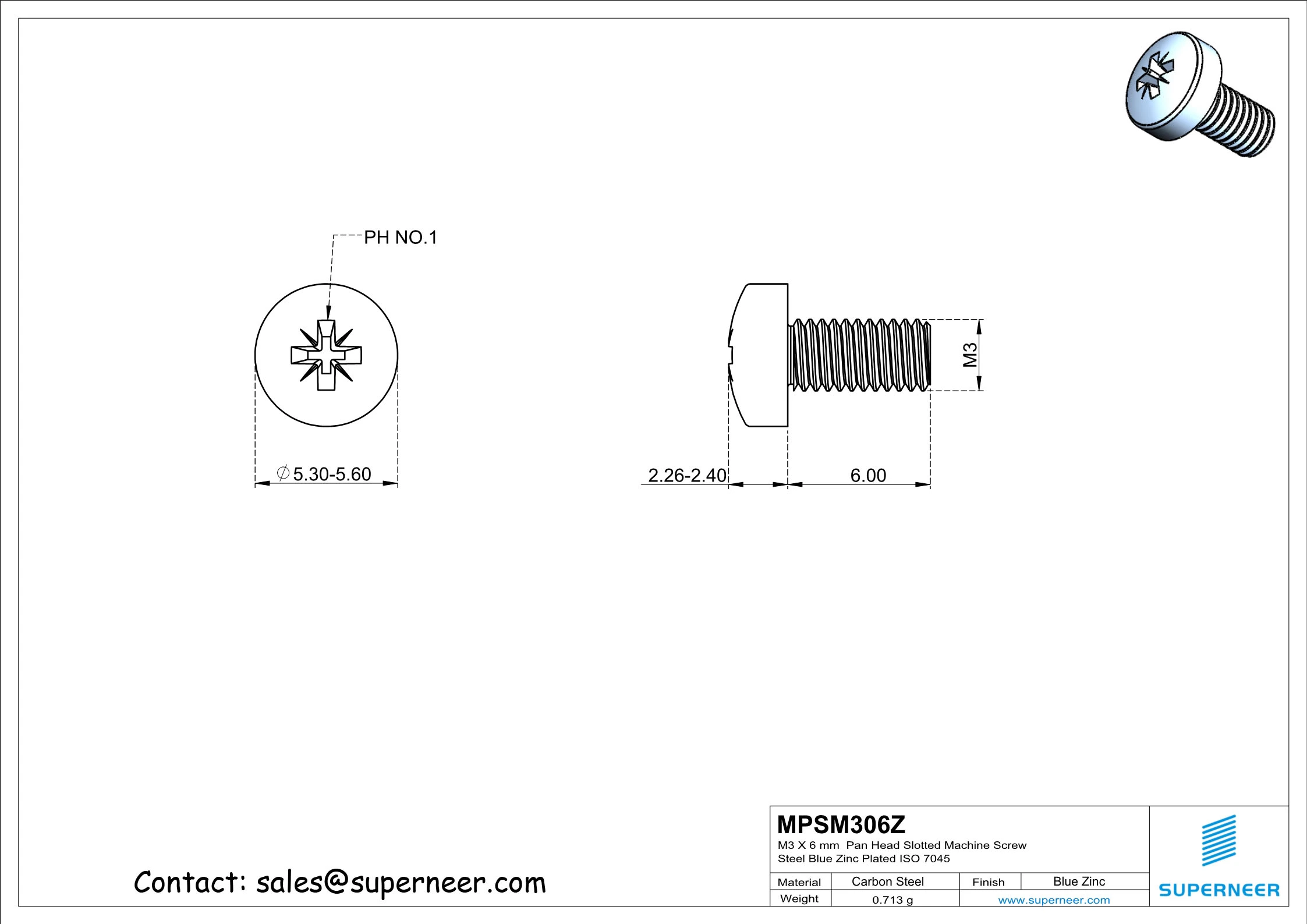 M3 x 6 mm Pan Head Pozi Machine Screw Steel Blue Zinc Plated ISO 7045