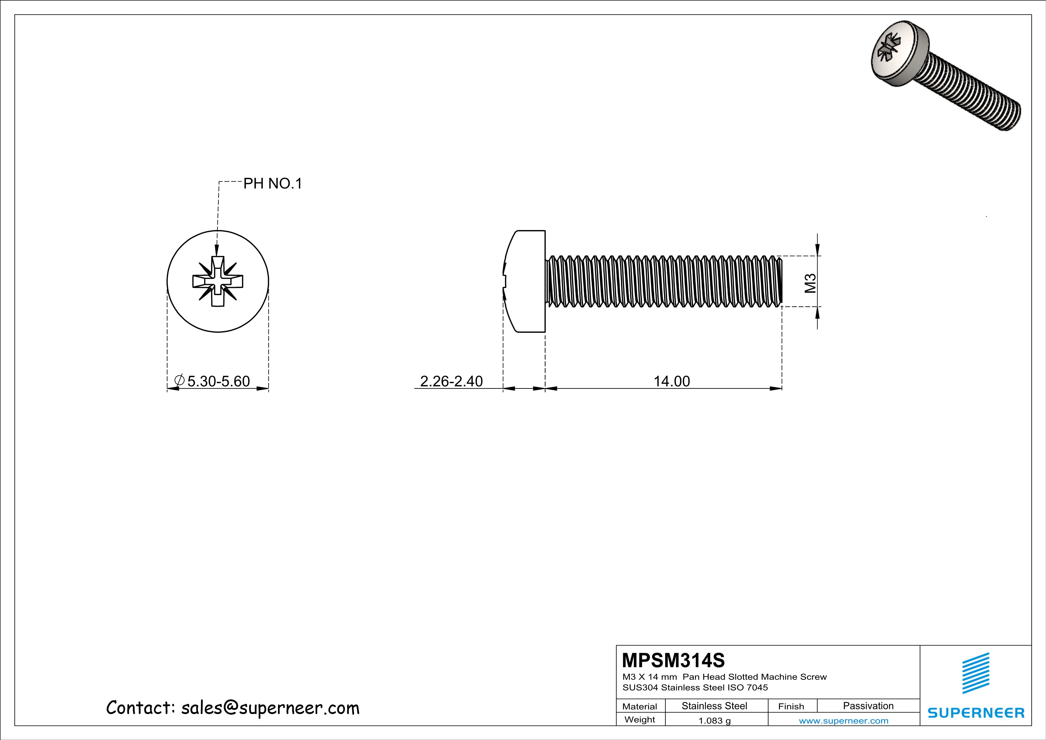 M3 x 14 mm  Pan Head Pozi Machine Screw SUS304 Stainless Steel Inox  ISO 7045