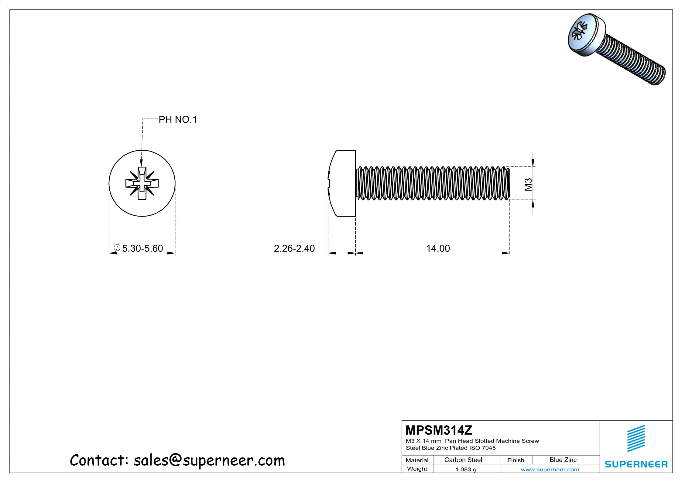 M3 x 14 mm Pan Head Pozi Machine Screw Steel Blue Zinc Plated ISO 7045