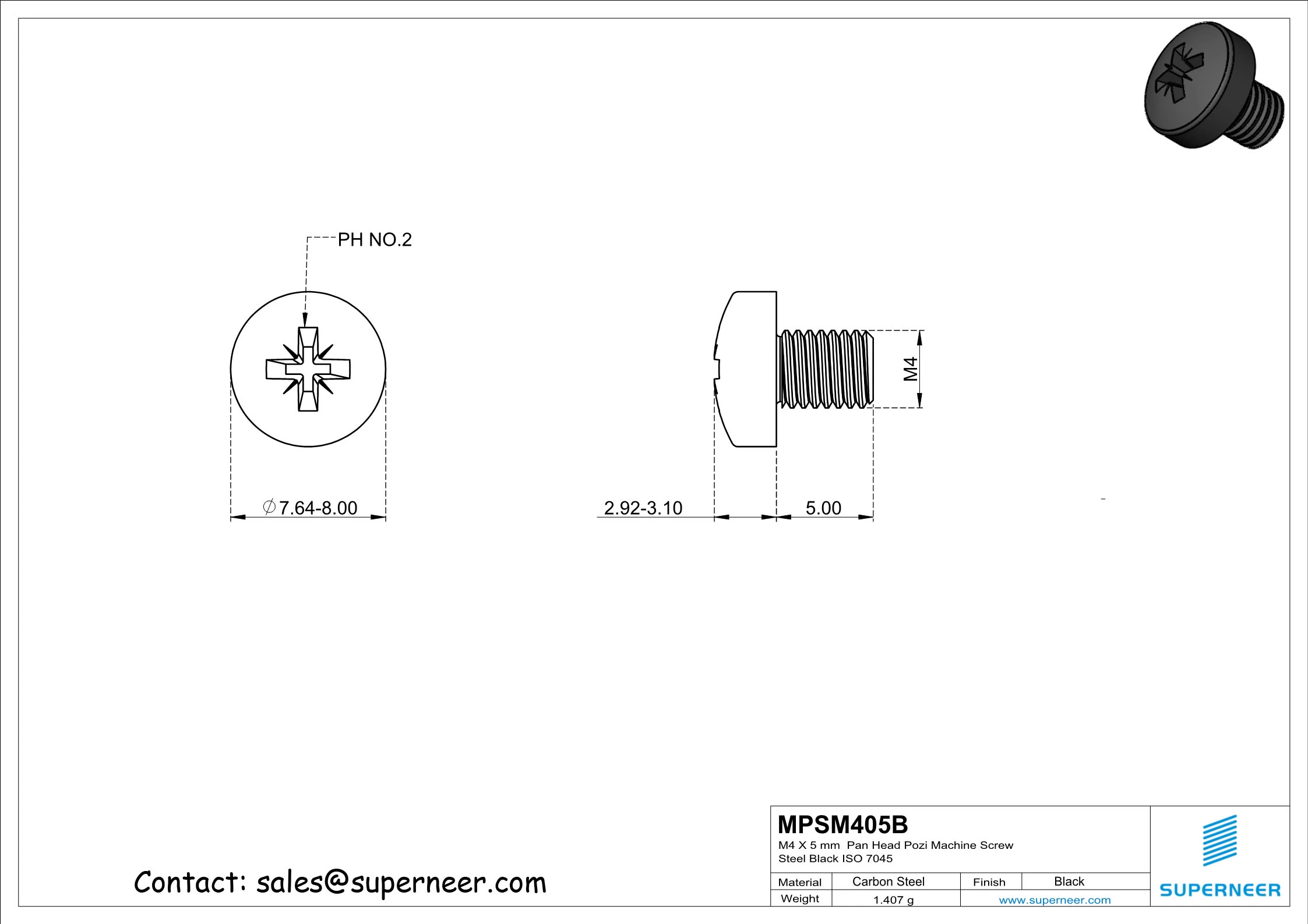 M4 x 5 mm Pan Head Pozi Machine Screw Steel Black ISO 7045