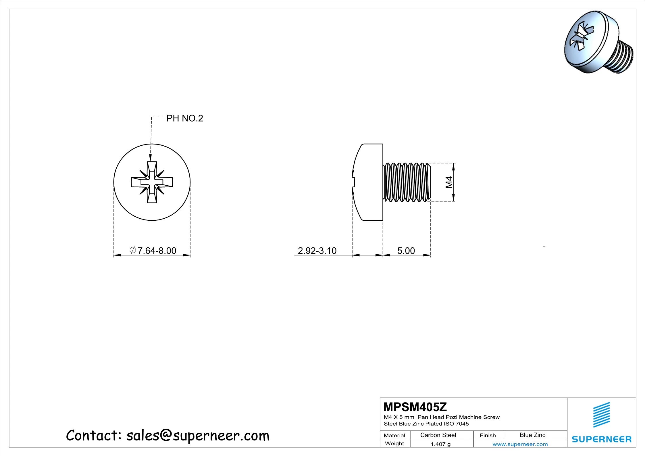 M4 x 5 mm Pan Head Pozi Machine Screw Steel Blue Zinc Plated ISO 7045