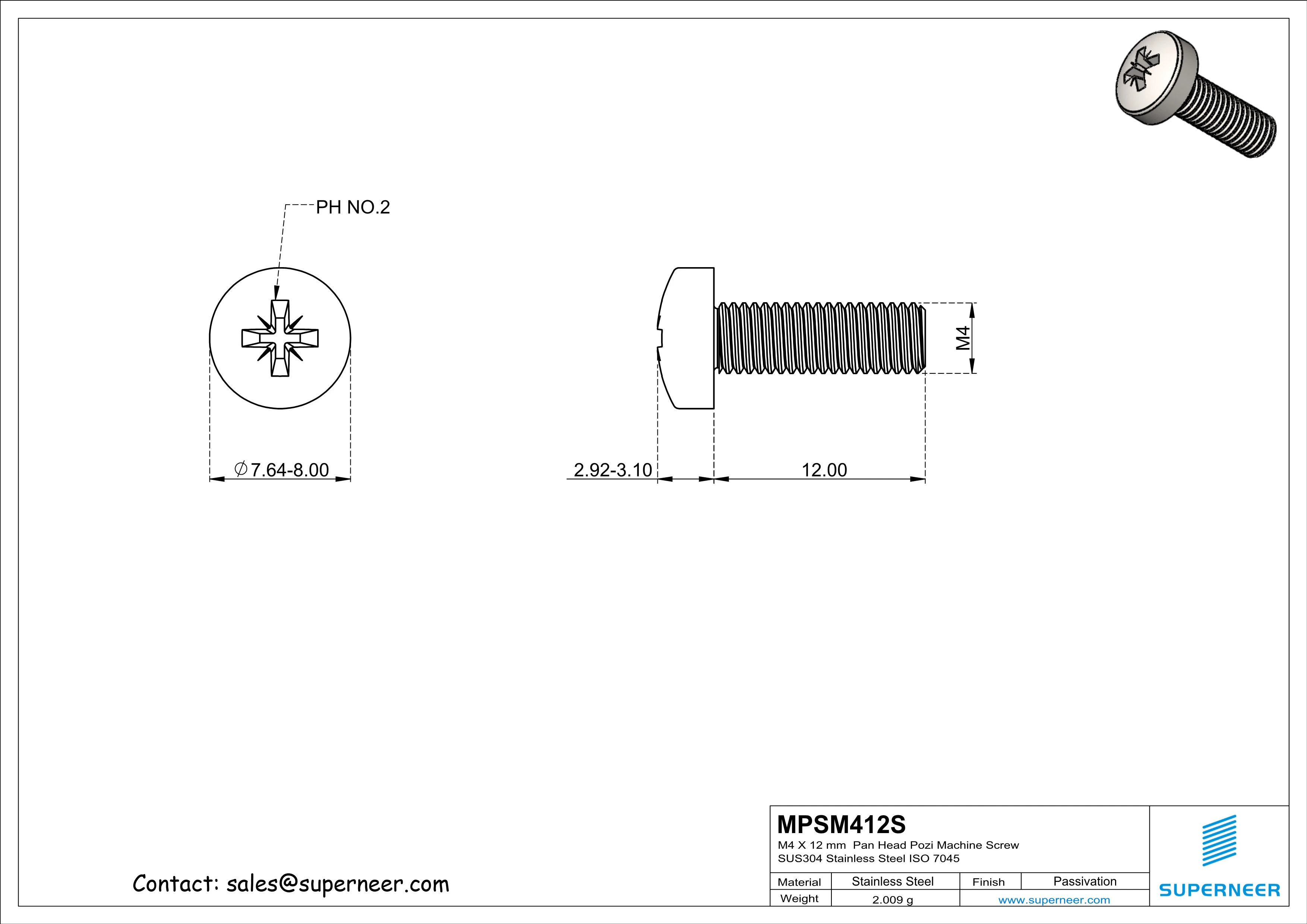 M4 x 12 mm  Pan Head Pozi Machine Screw SUS304 Stainless Steel Inox  ISO 7045
