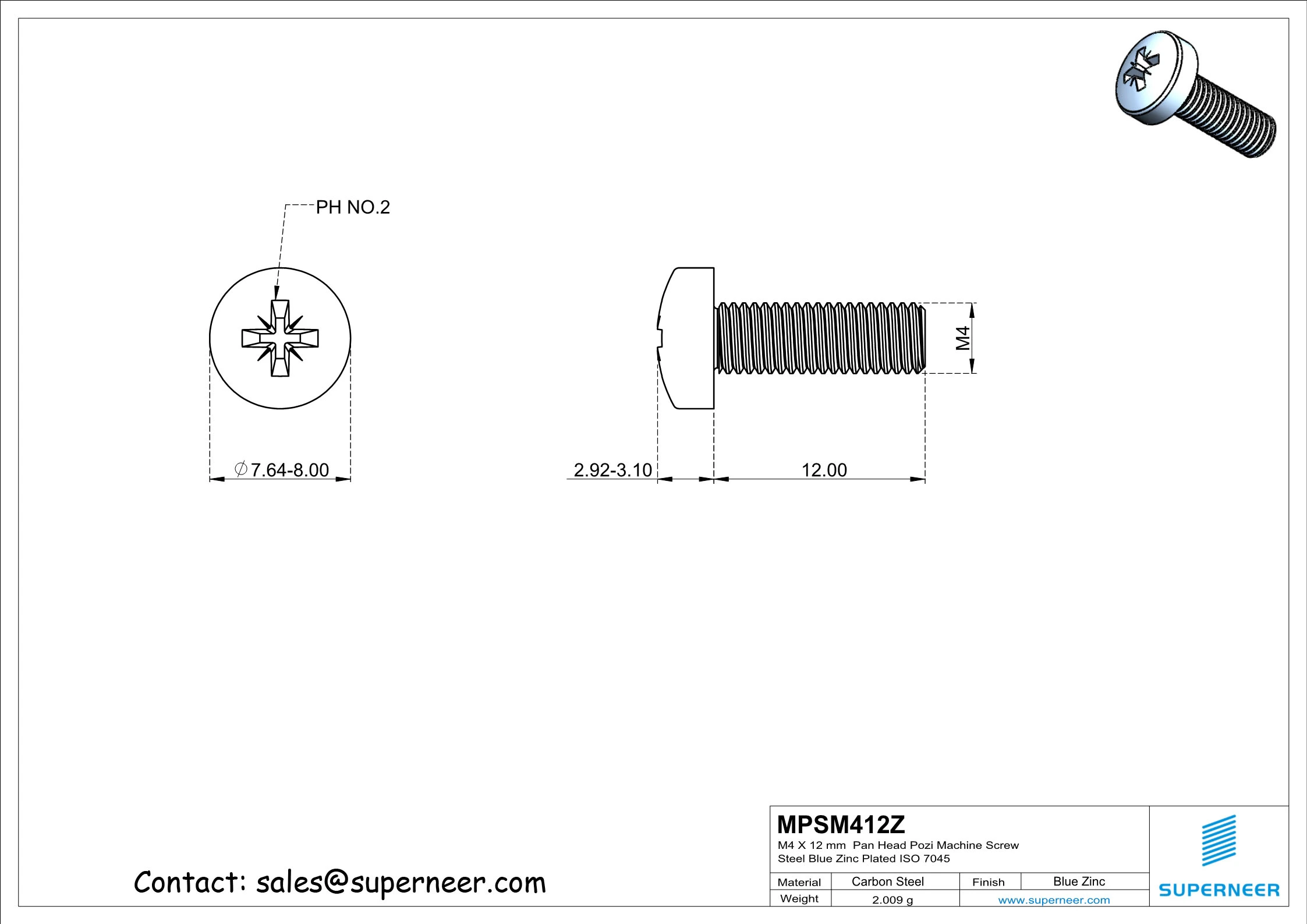 M4 x 12 mm Pan Head Pozi Machine Screw Steel Blue Zinc Plated ISO 7045