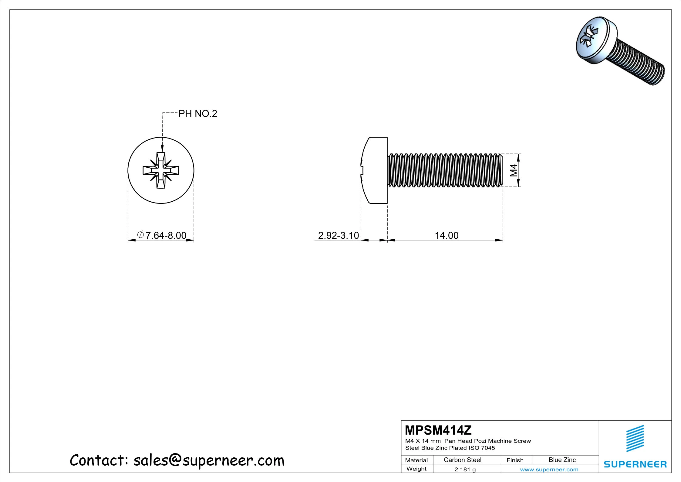 M4 x 14 mm Pan Head Pozi Machine Screw Steel Blue Zinc Plated ISO 7045