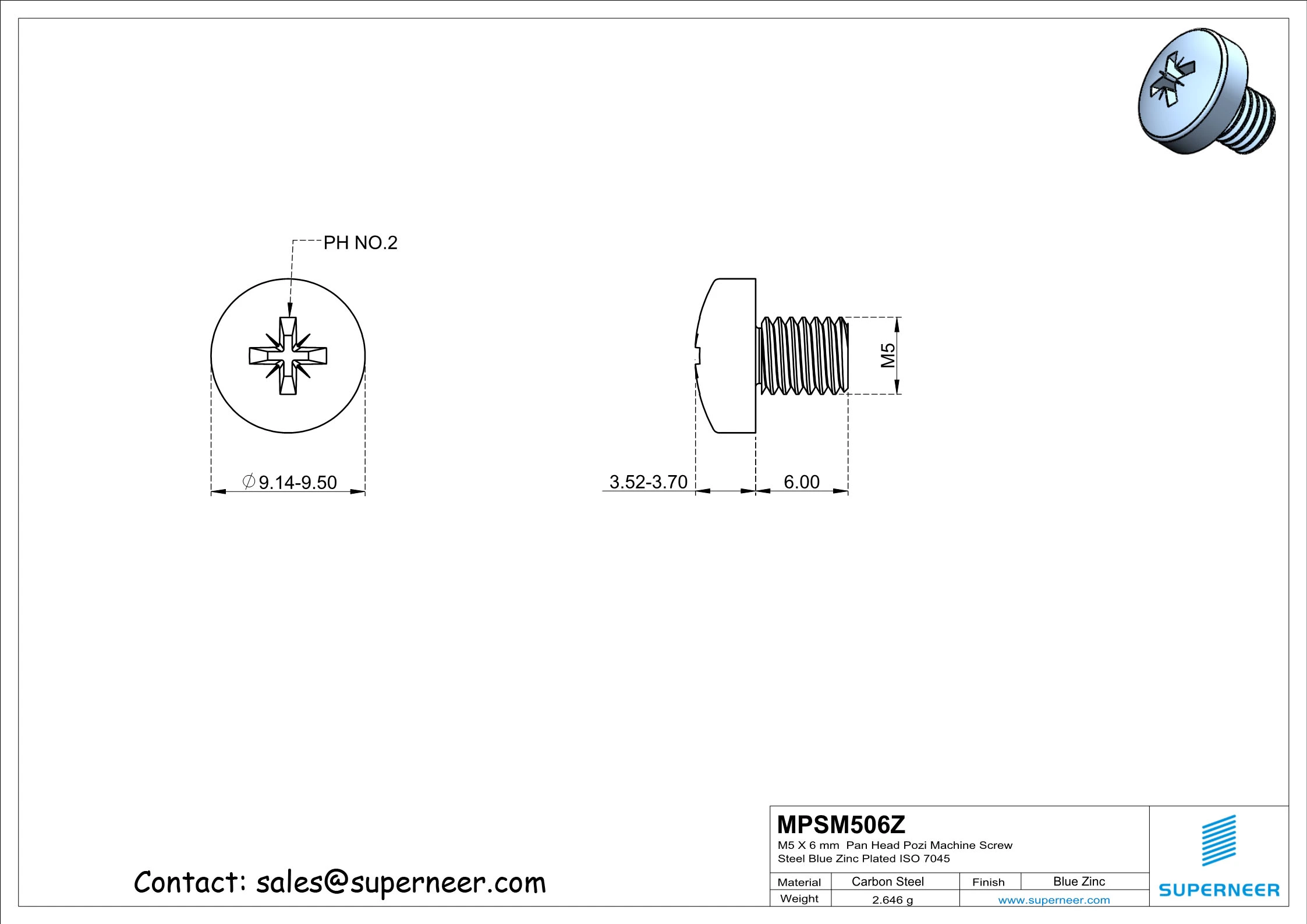 M5 x 6 mm Pan Head Pozi Machine Screw Steel Blue Zinc Plated ISO 7045