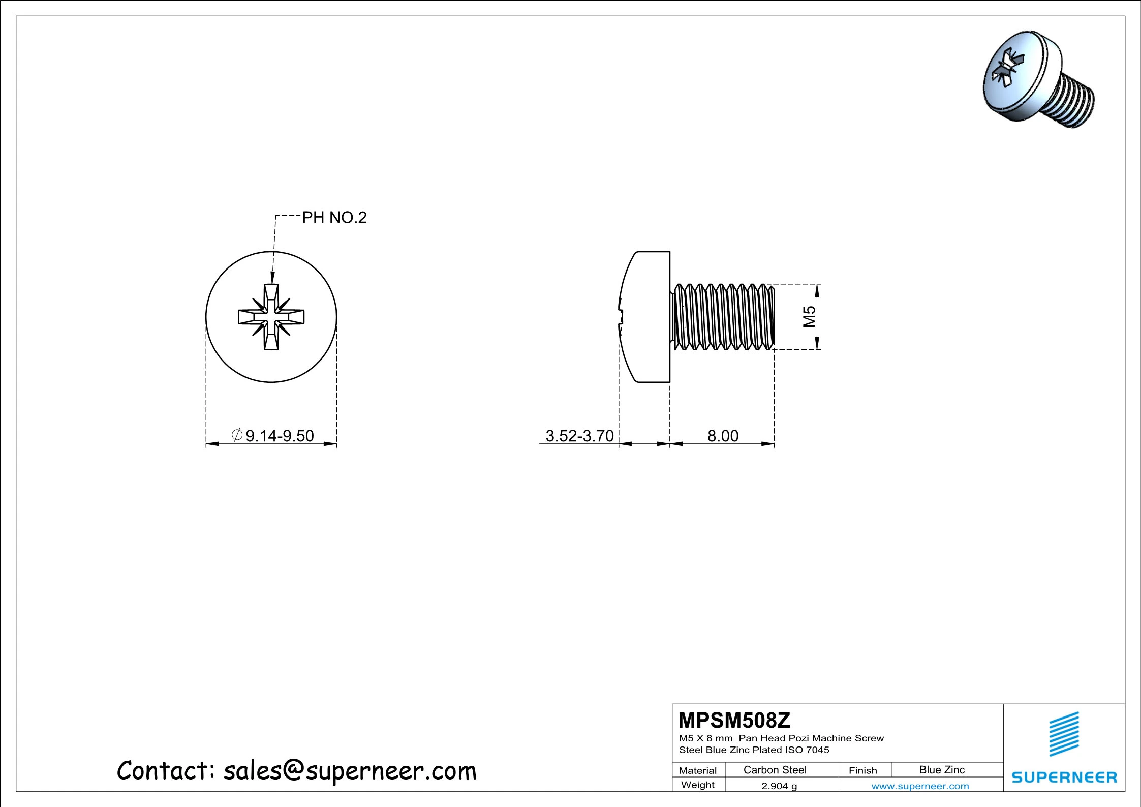M5 x 8 mm Pan Head Pozi Machine Screw Steel Blue Zinc Plated ISO 7045