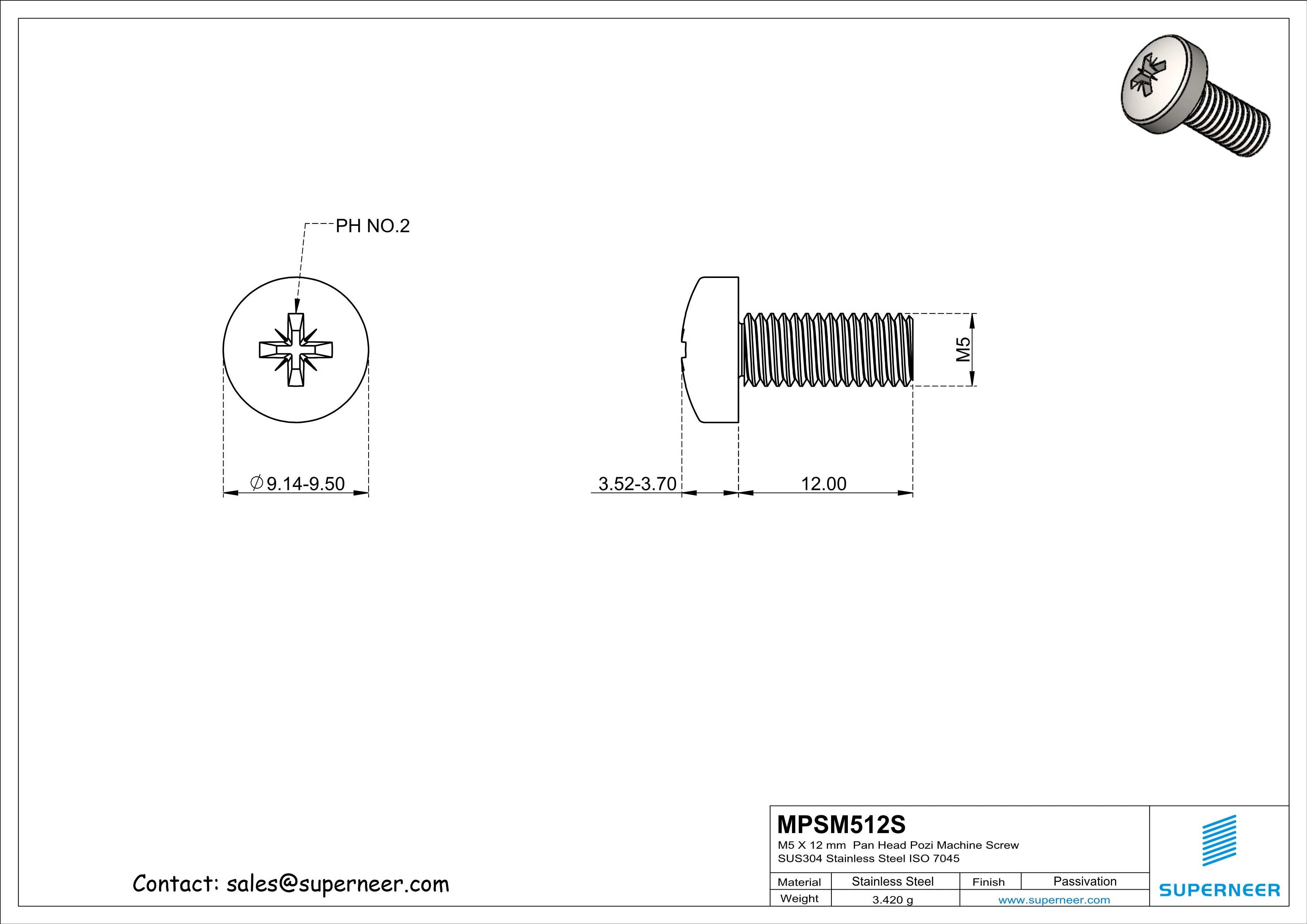 M5 x 12 mm  Pan Head Pozi Machine Screw SUS304 Stainless Steel Inox  ISO 7045