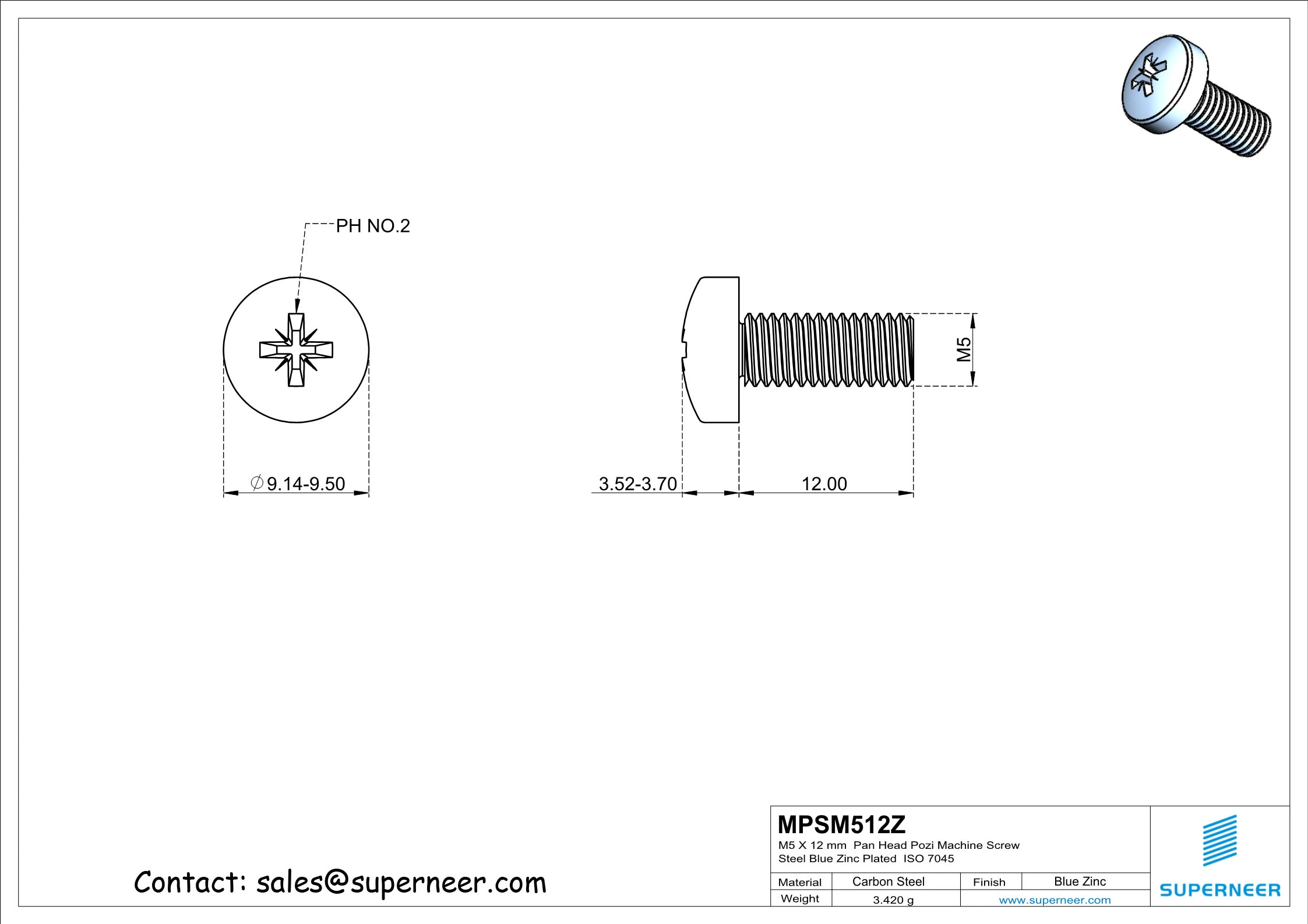 M5 x 12 mm Pan Head Pozi Machine Screw Steel Blue Zinc Plated ISO 7045