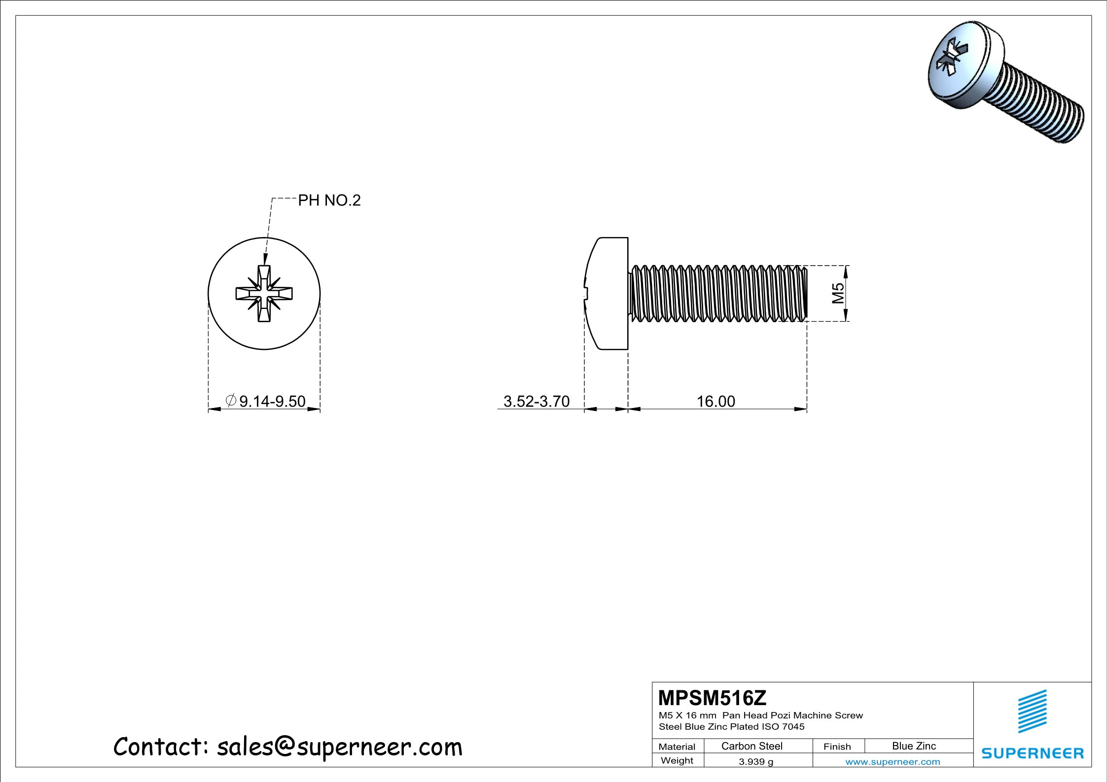 M5 x 16 mm Pan Head Pozi Machine Screw Steel Blue Zinc Plated ISO 7045
