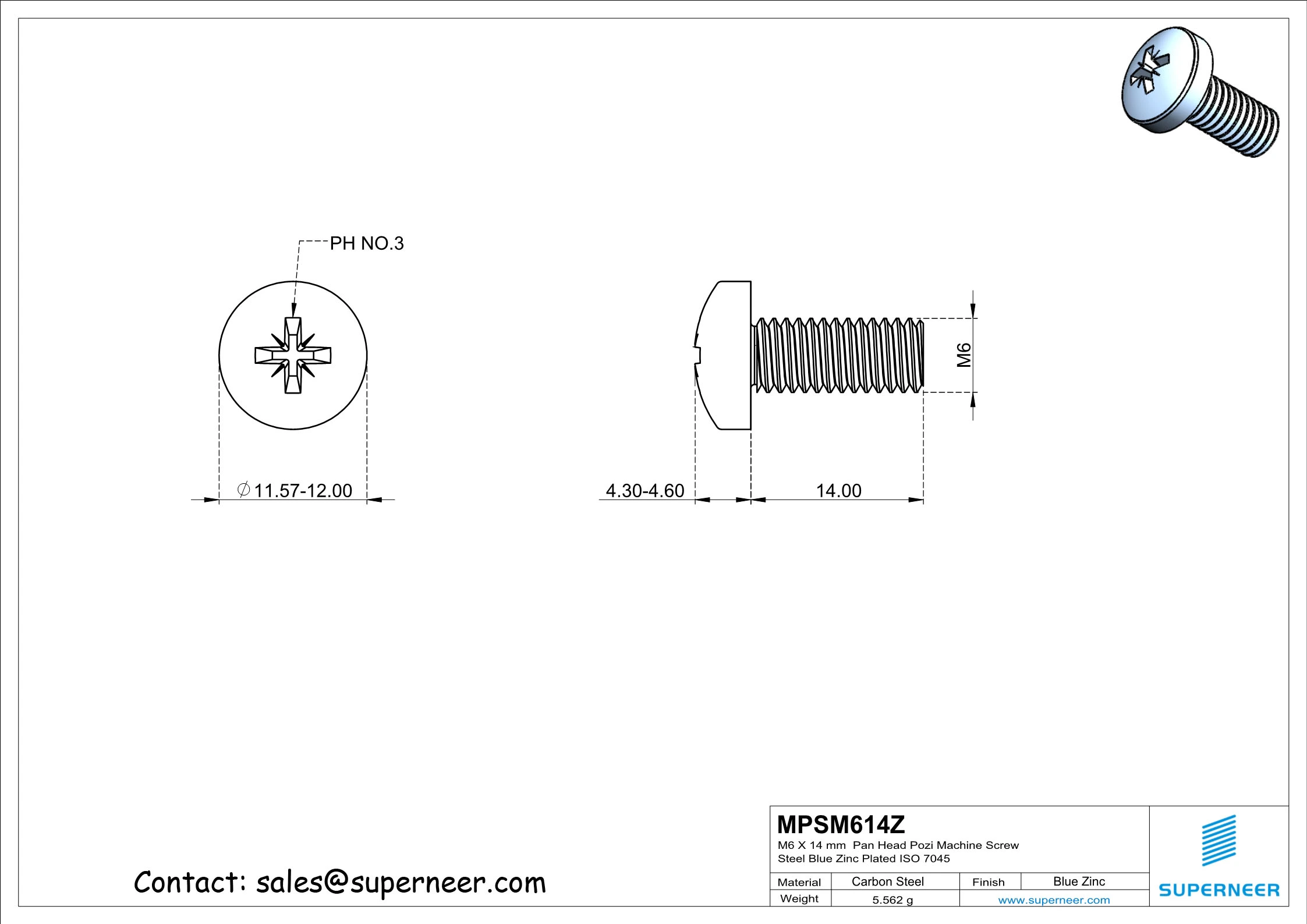 M6 x 14 mm Pan Head Pozi Machine Screw Steel Blue Zinc Plated ISO 7045