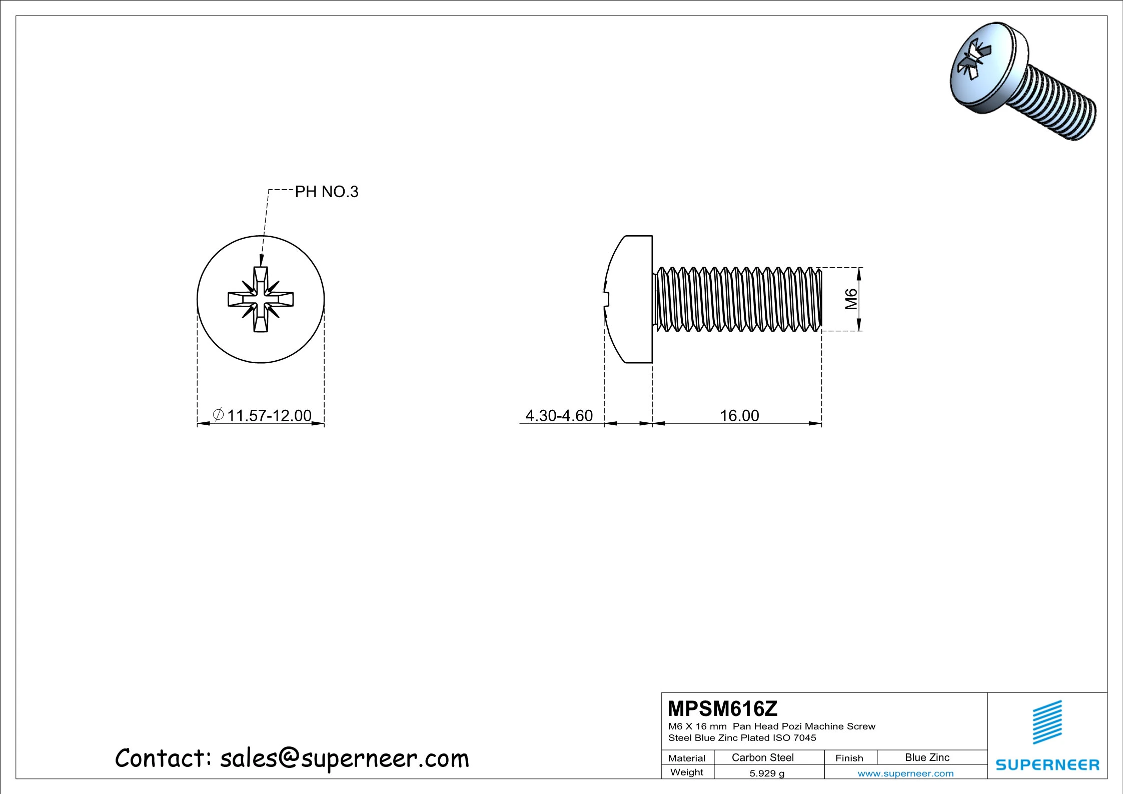 M6 x 16 mm Pan Head Pozi Machine Screw Steel Blue Zinc Plated ISO 7045