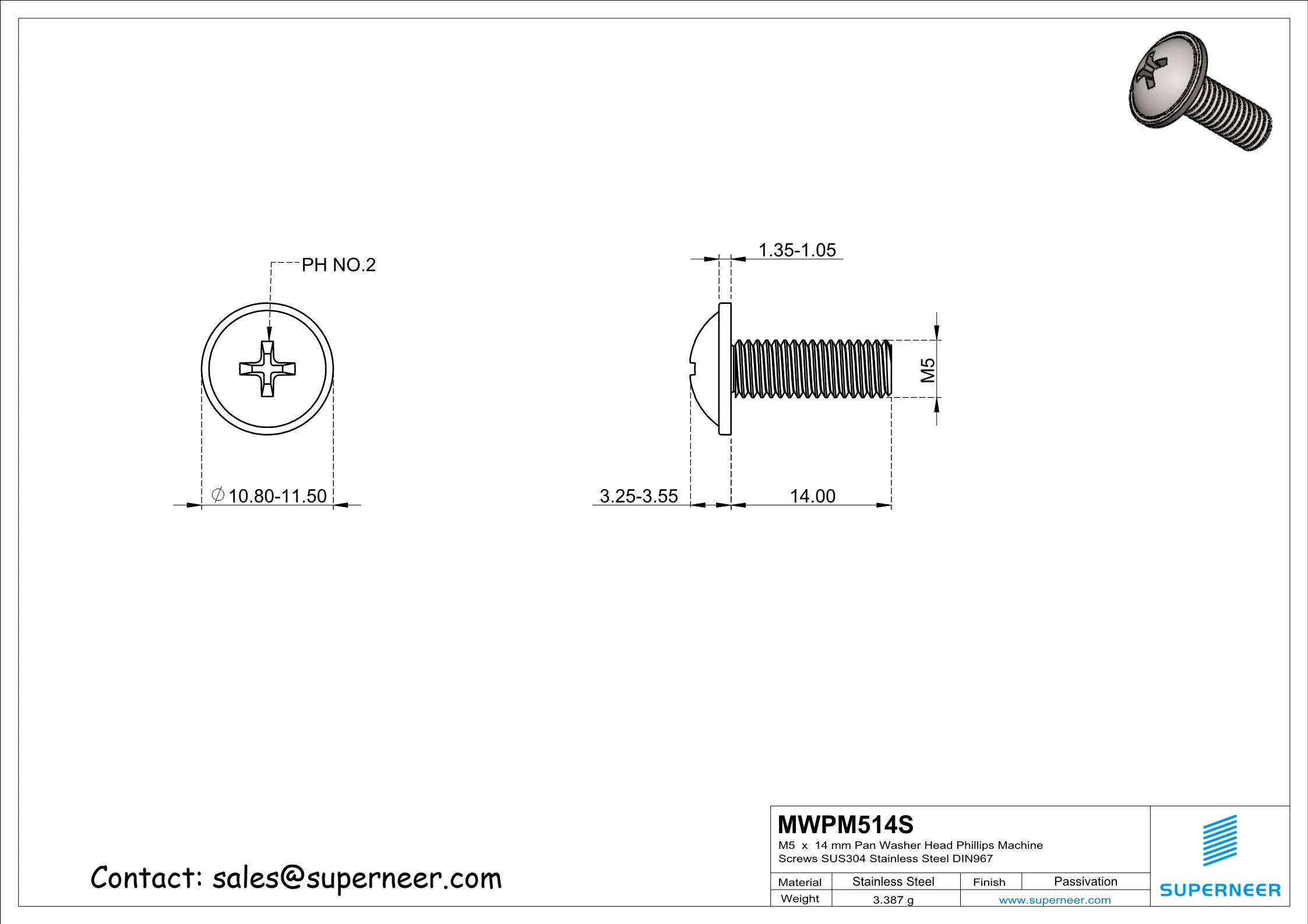 M5 x 14 mm  Pan Washer Head Phillips Machine Screws SUS304 Stainless Steel Inox DIN967