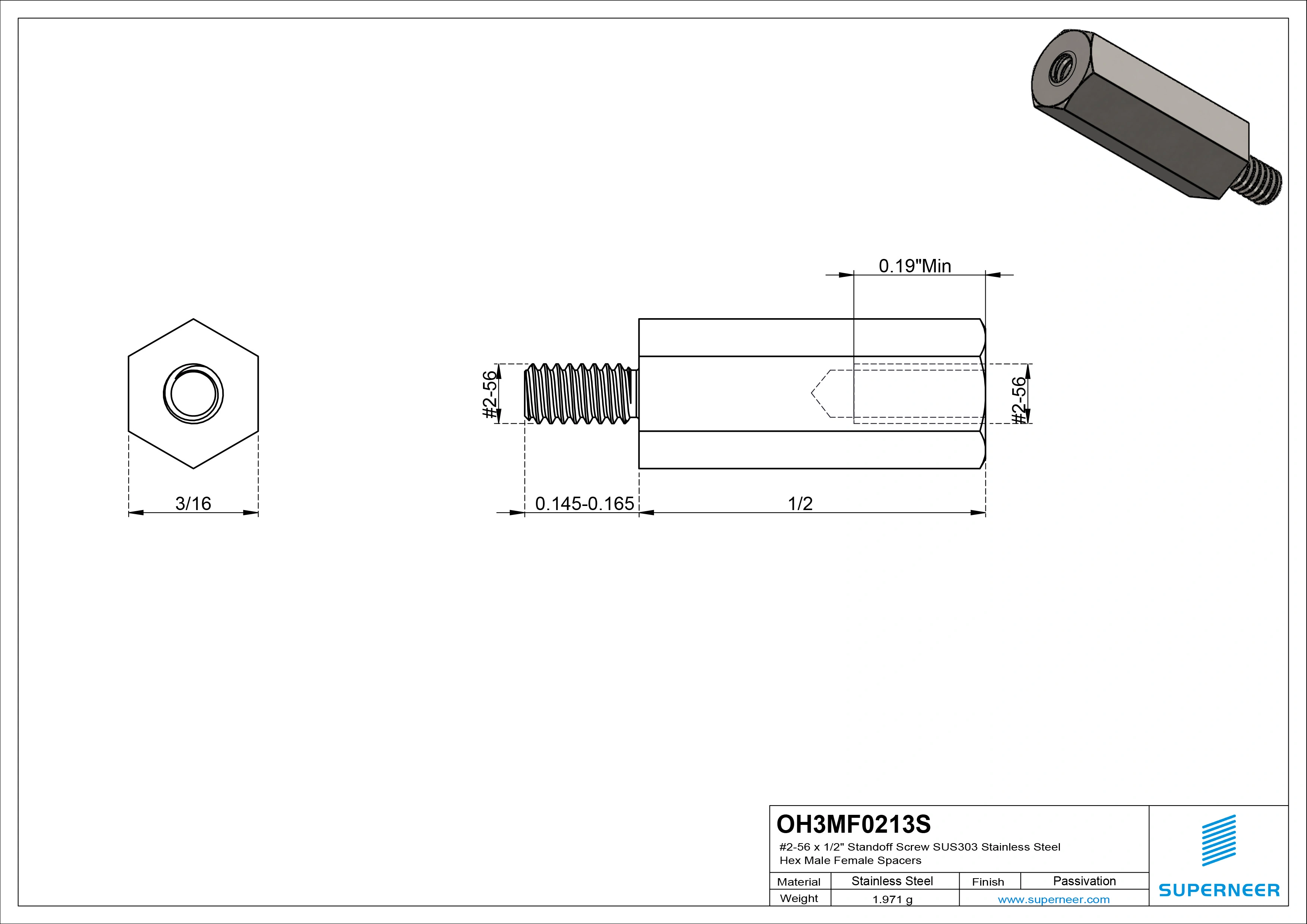 2-56 x 1/2" Standoff Screw SUS303 Stainless Steel Inox Hex Male Female Spacers 