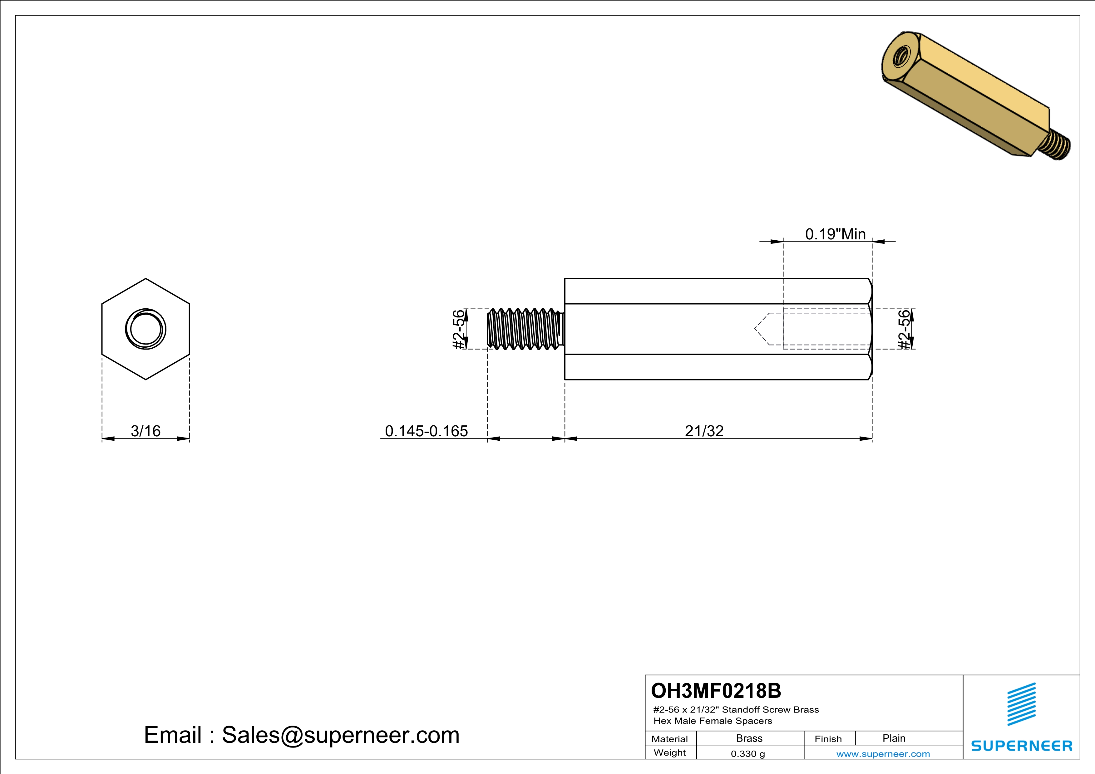 2-56 x 21/32" Standoff Screw Brass Hex Male Female Spacers 