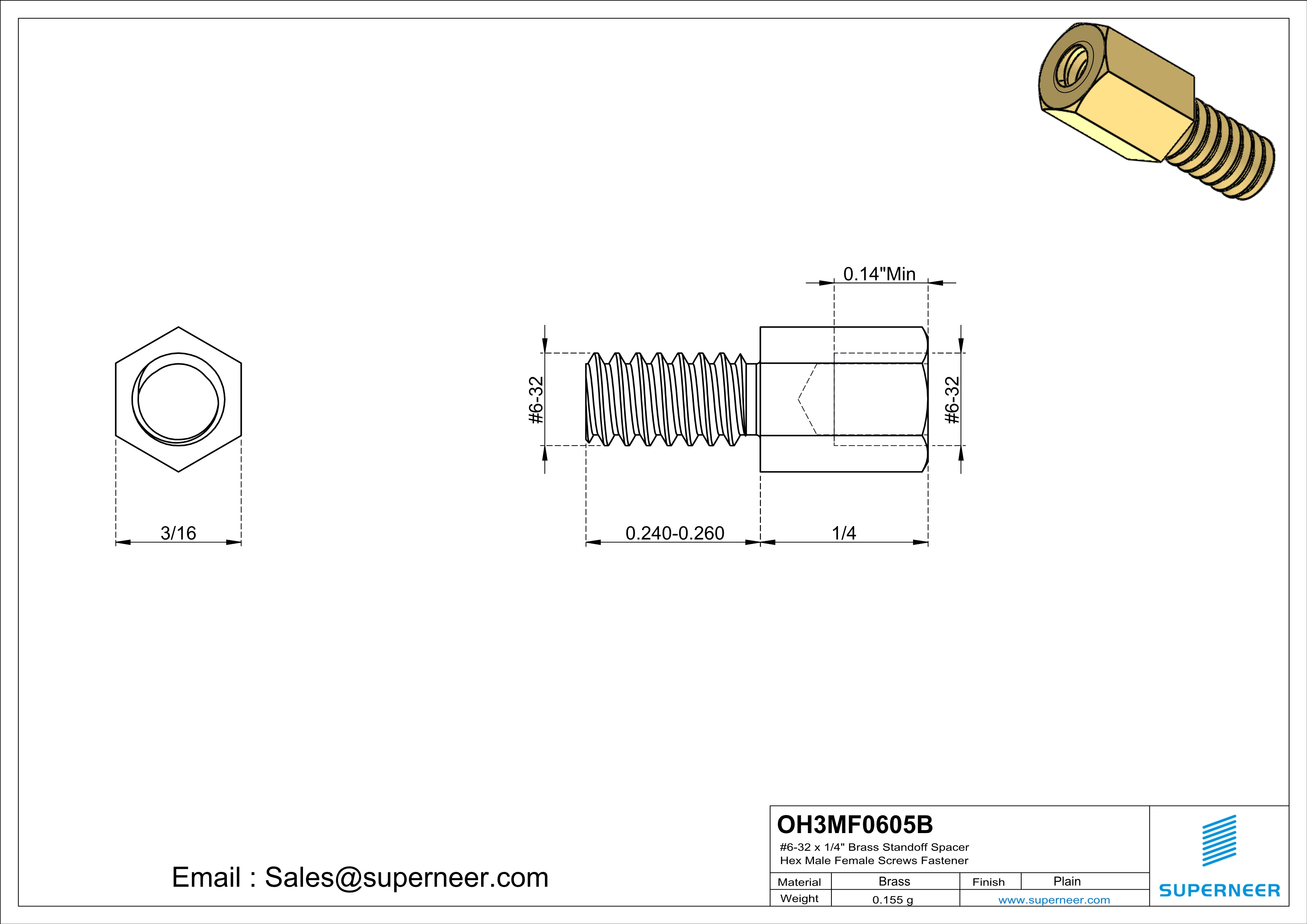 6-32 x 1/4" Brass Standoff Spacer Hex Male Female Screws Fastener