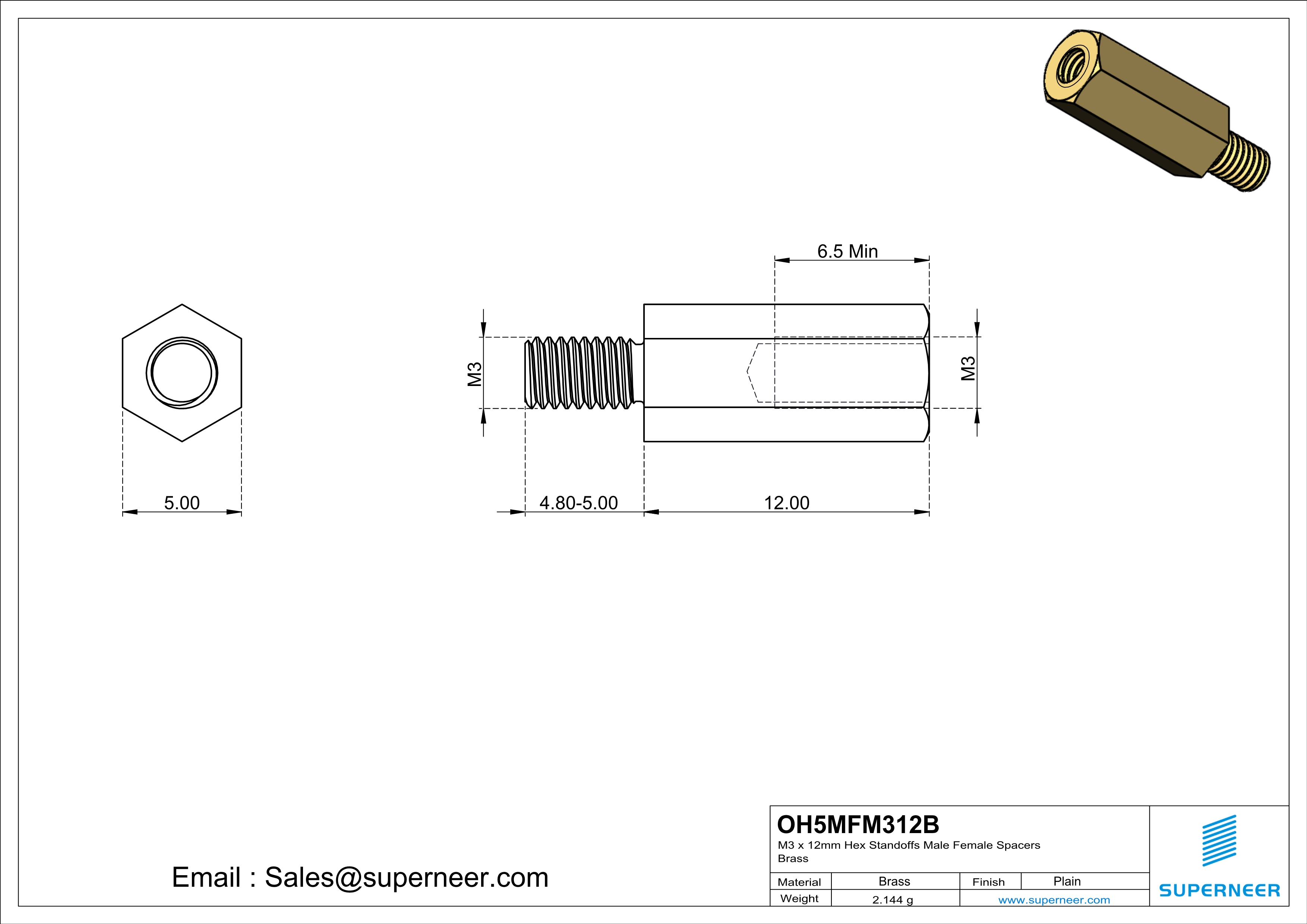 M3 x 12mm Hex Standoffs Male Female Spacers  Brass 
