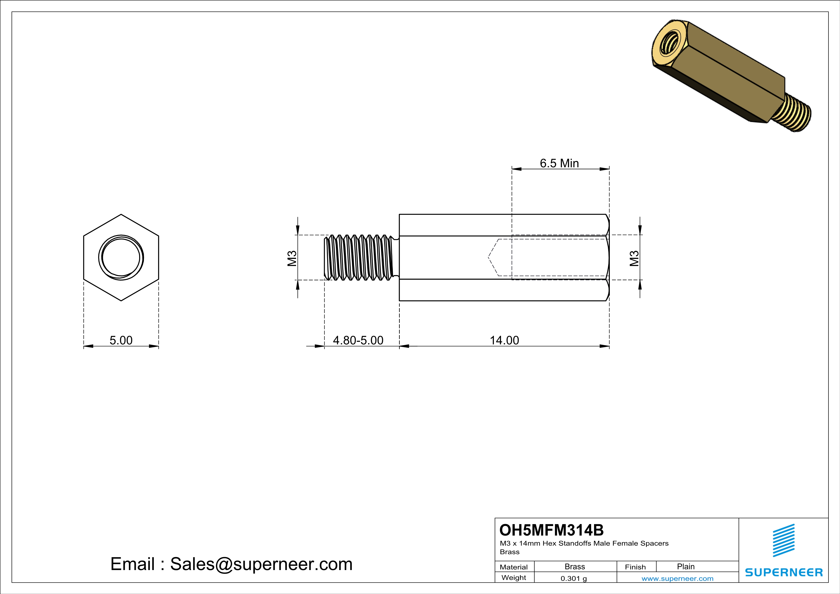 M3 x 14mm Hex Standoffs Male Female Spacers  Brass 