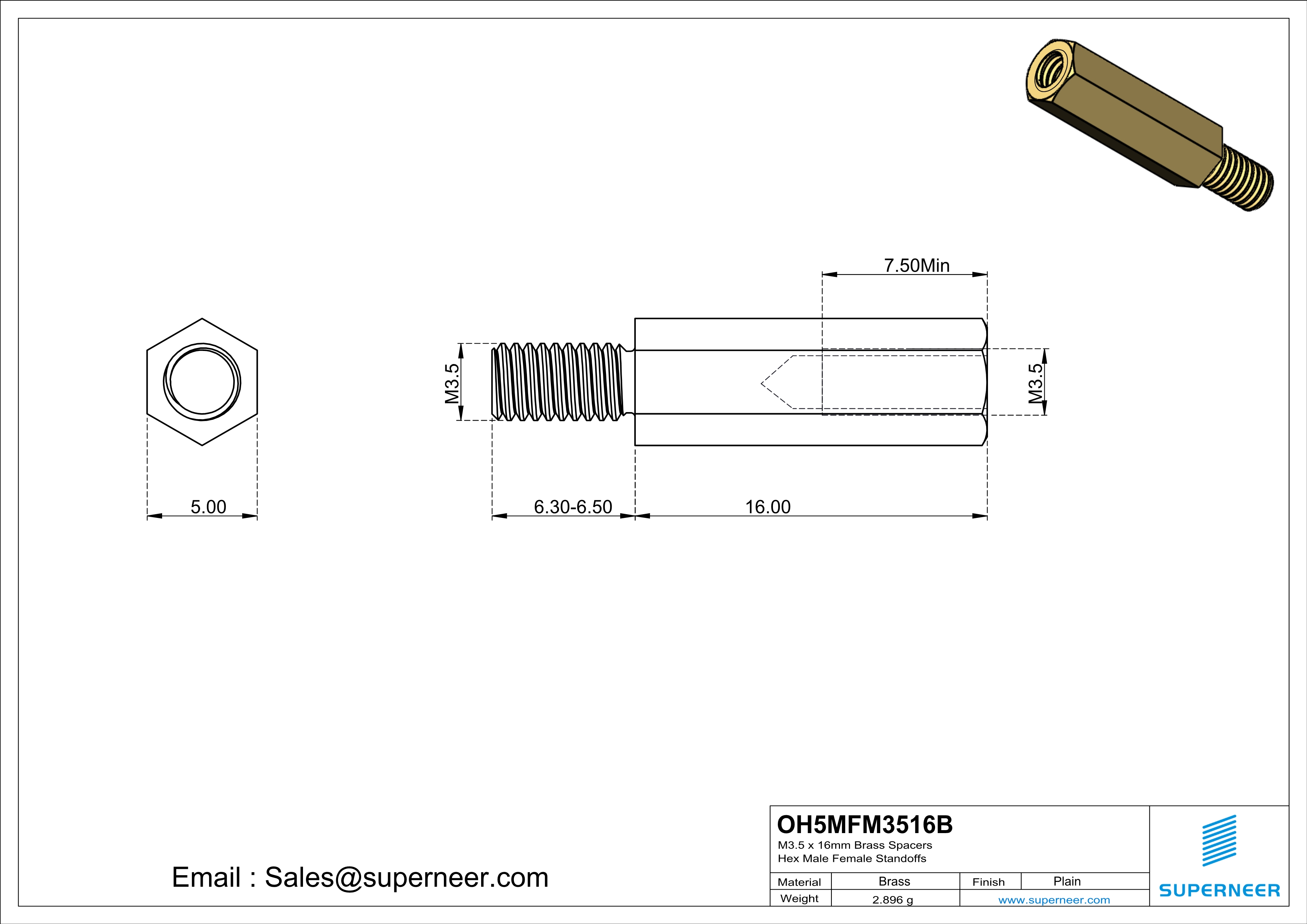 M3.5 x 16mm Brass Spacers Hex Male Female Standoffs