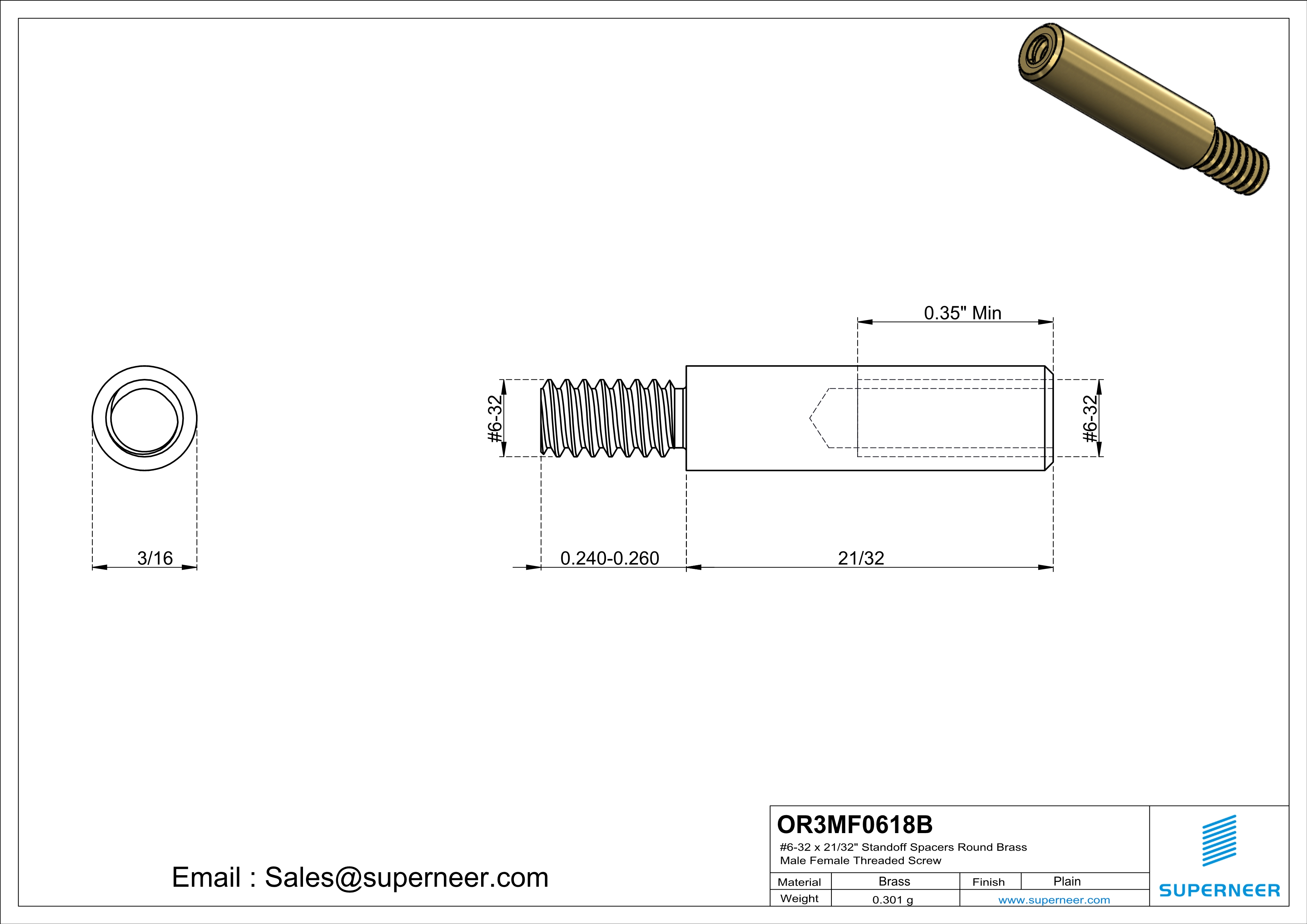 6-32 x 21/32" Standoff Spacers Round Brass Male Female Threaded Screw