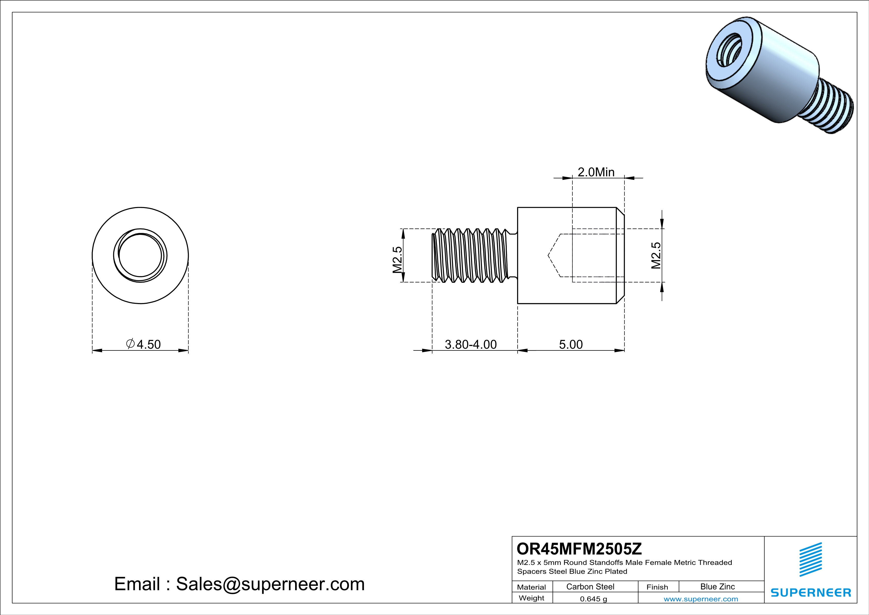 M2.5 x 5mm Round Standoffs Male Female Metric Threaded Spacers