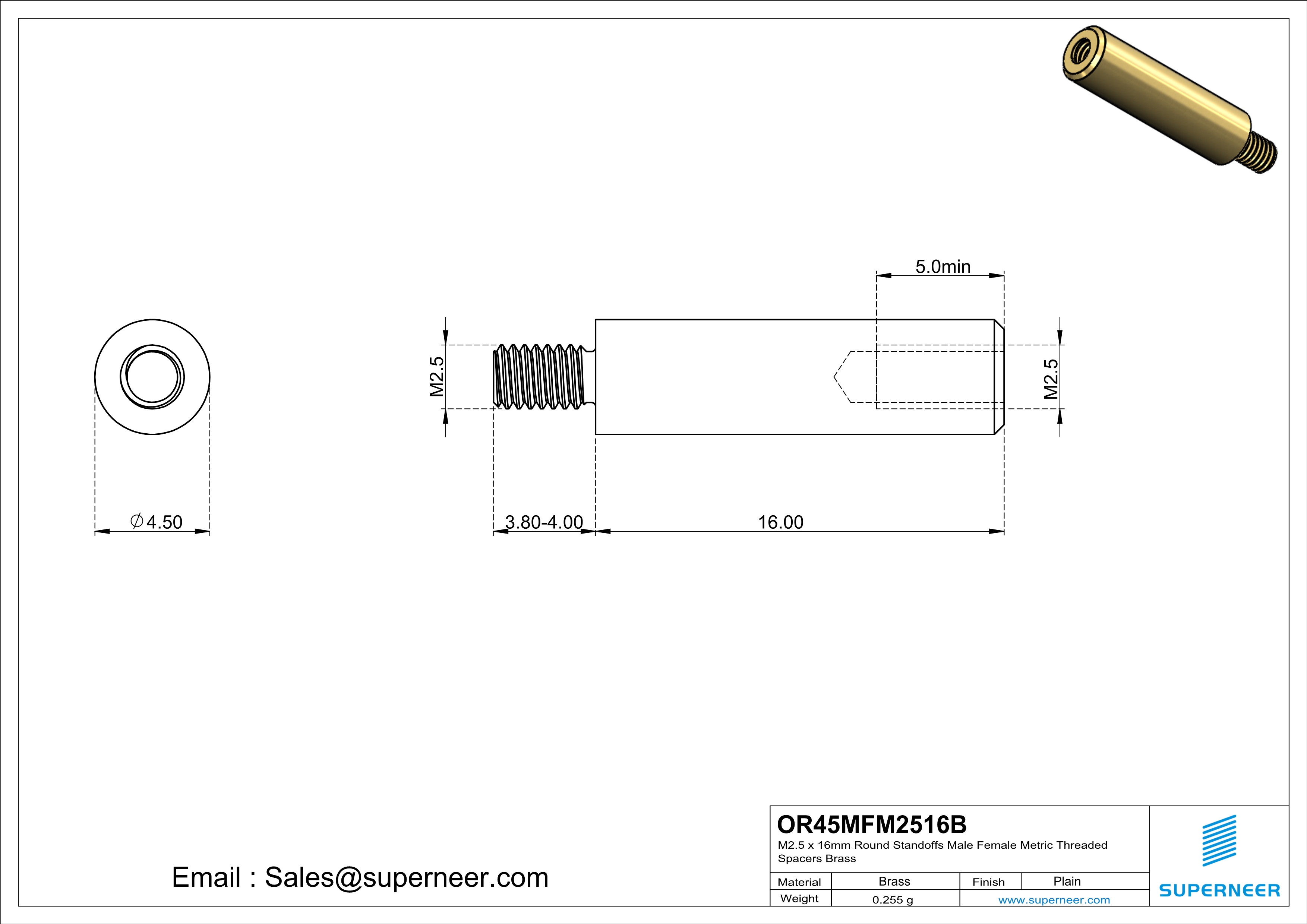 M2.5 x 16mm Round Standoffs Male Female Metric Threaded Spacers